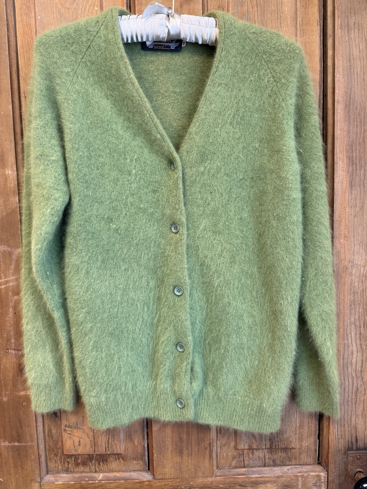 Vintage 1950’s angora lambswool Belair kelly green cardigan sweater med size 40