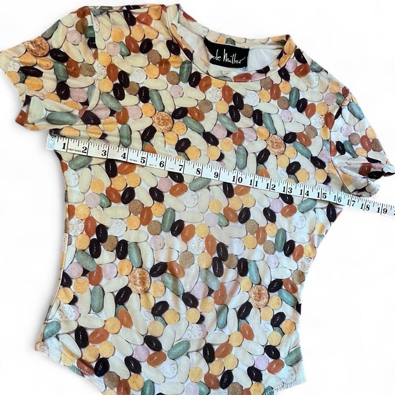 NICOLE MILLER • 1990s RARE VINTAGE GRUNGE STRETCHY VITAMIN PHOTO PRINT BODYSUIT
