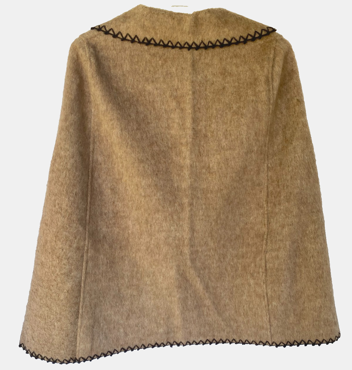 Vtg Alpaca Wool Blend Poncho Cape Llama Embroidered Hooded Boho S/M