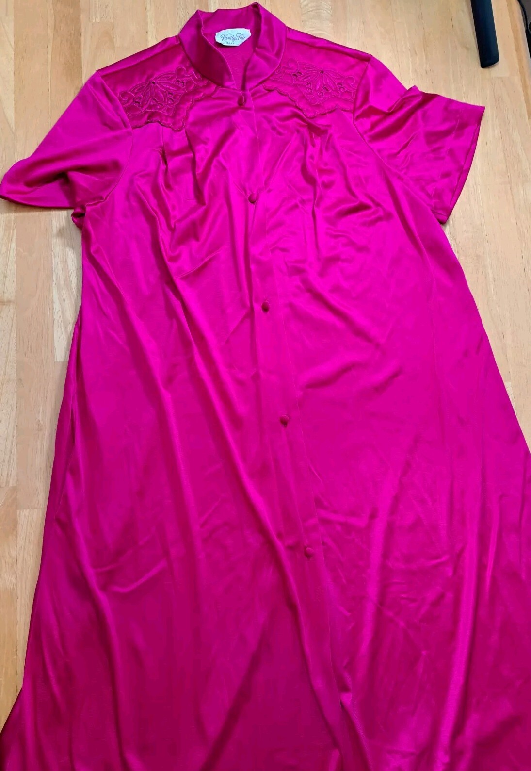 VTG Vanity Fair Pink Fuschia Floral Satin Nightgown w/ FLAWS Size S Made in USA