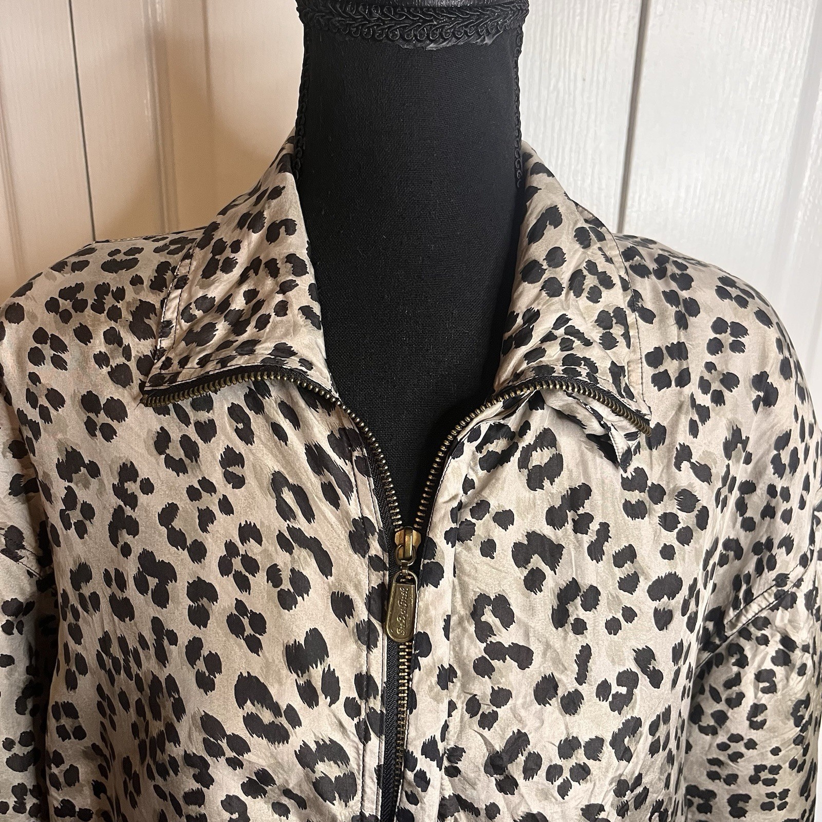 Vintage Fuda International 100% Silk Leopard Jacket 80s/90s Revival Sz S Zip