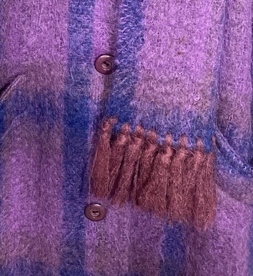 90s Donegal Design Mohair Wool Plaid Scarf Collar Coat Ireland Made VTG Large