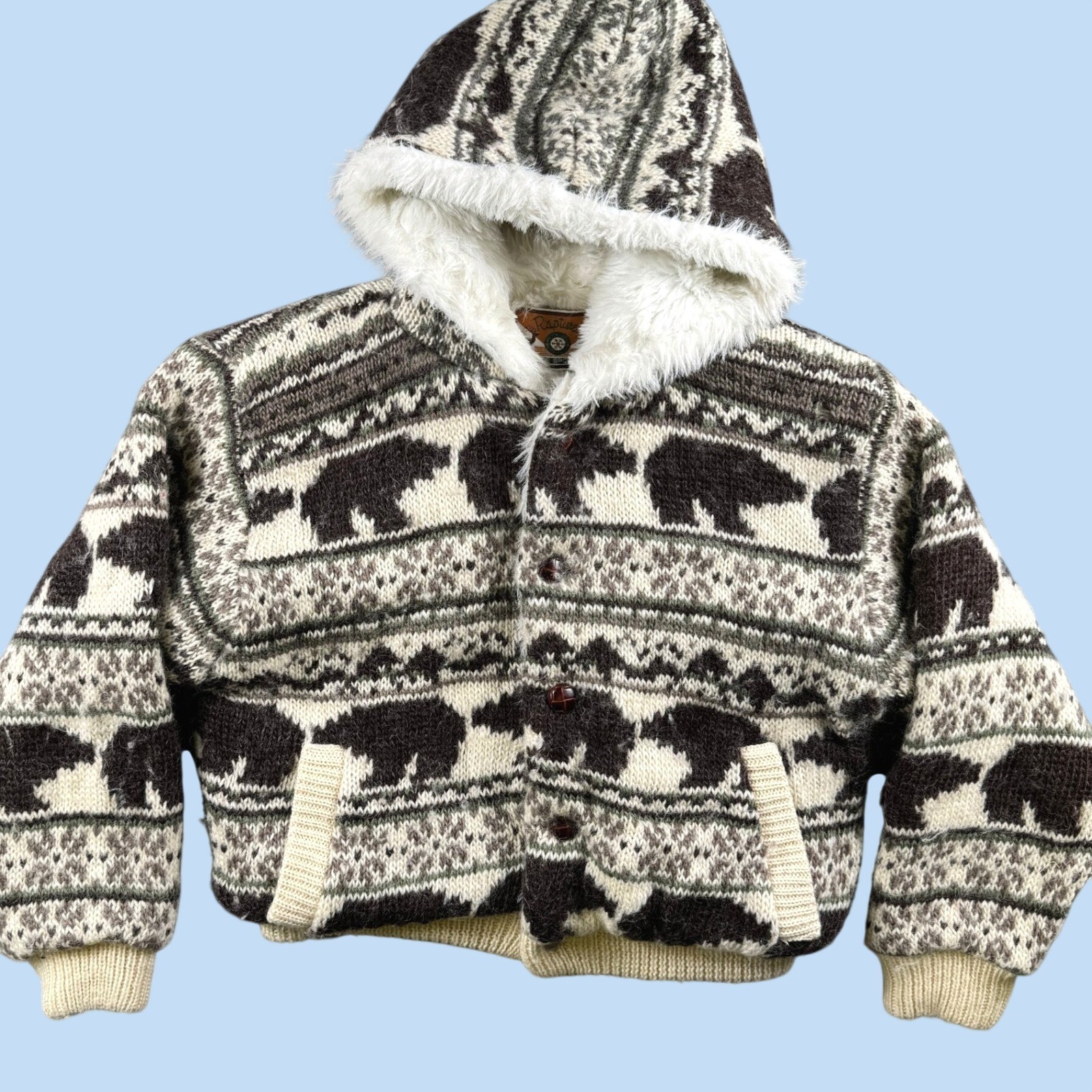 Vintage Raptures Coat Women XL Brown Bear Hooded Sherpa Lined Jacket Thick Boxy