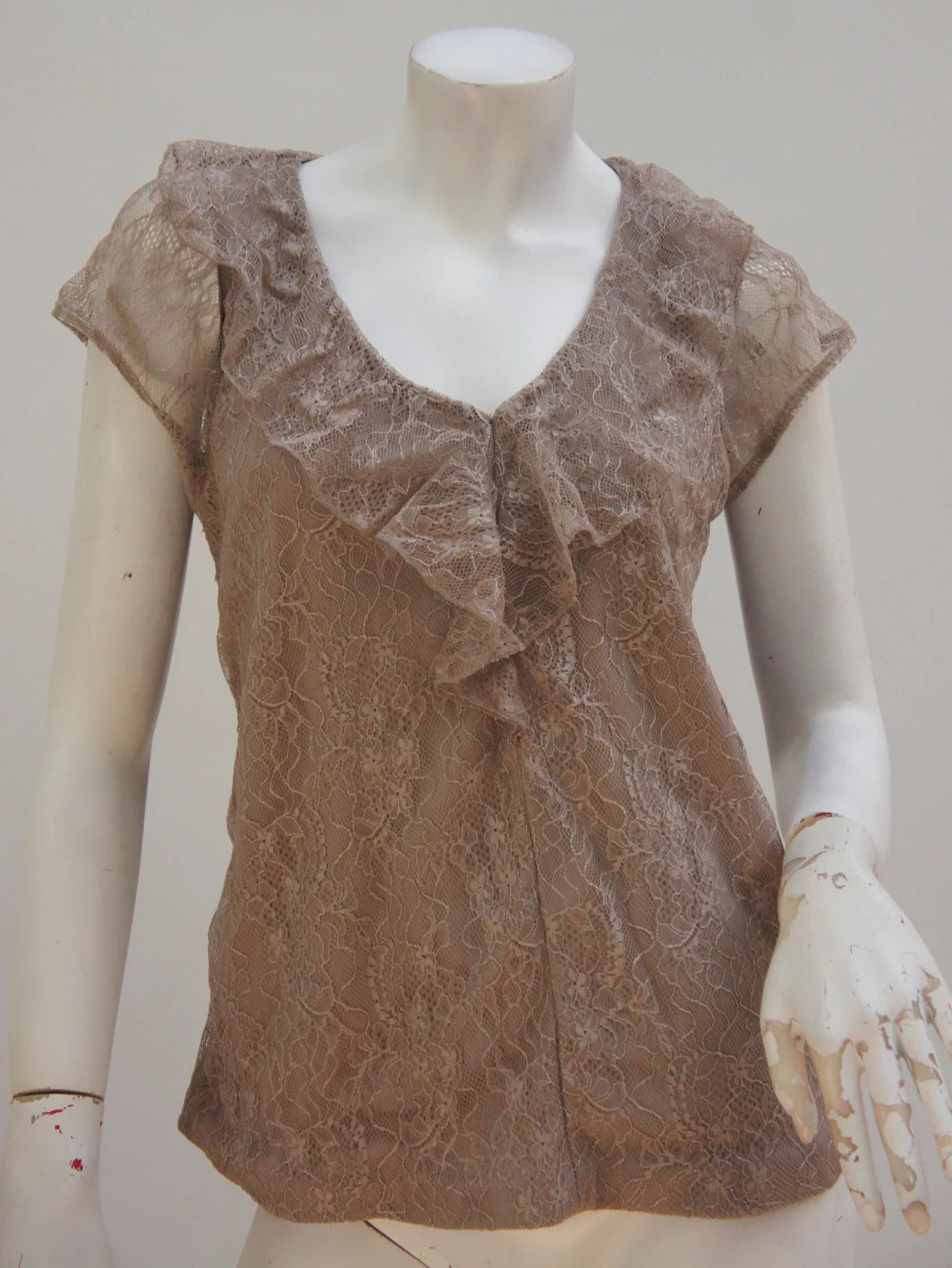 Vintage Y2k Beige Layered Lace Top Blouse Tunic Cottagecore Boho