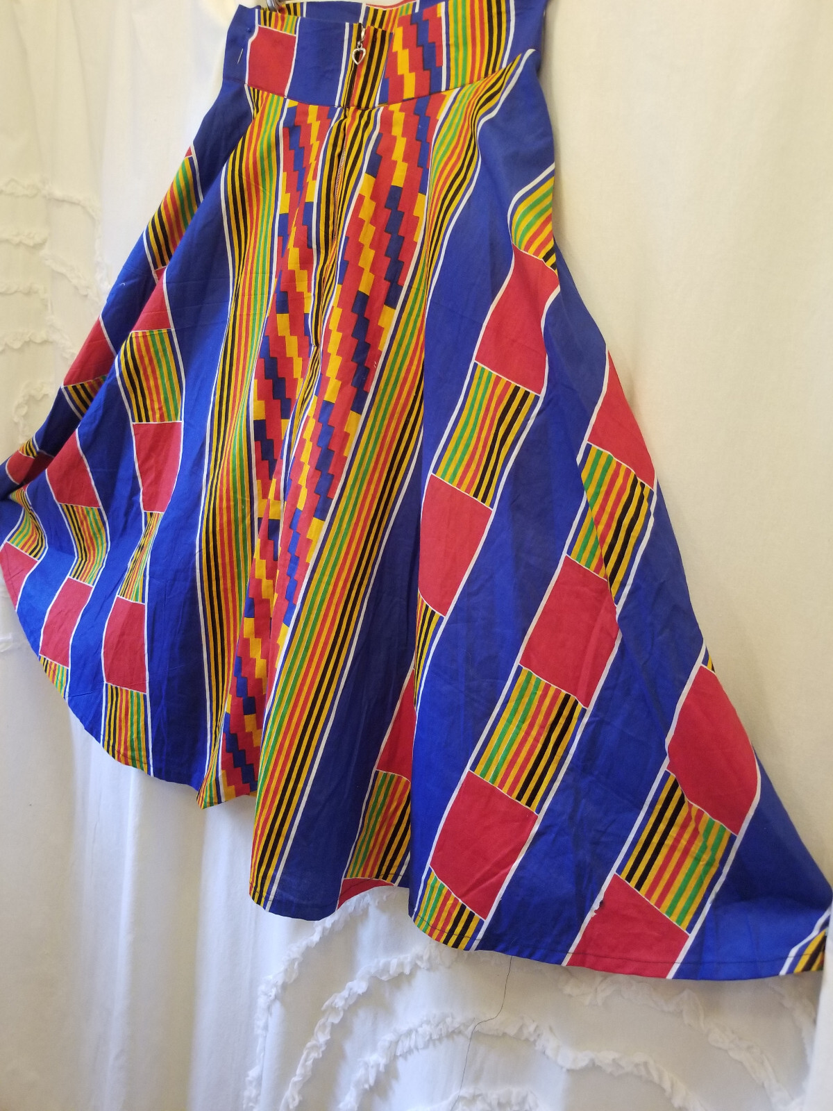 Vintage 1980s Rainbow Stripe Op Art Zip Up Swing Full Sweep Skirt M/34