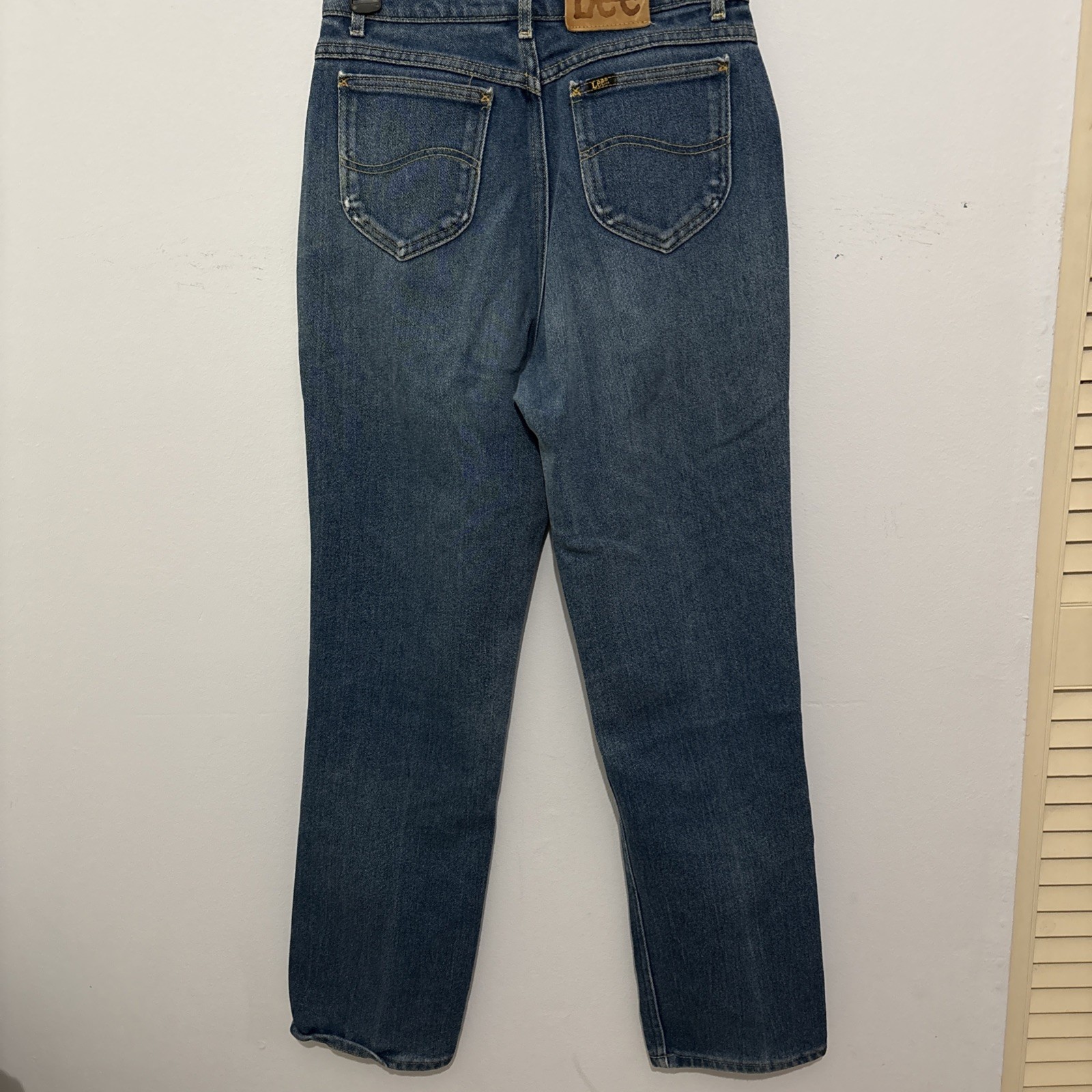Vtg Lee Straight Pants Mom Jeans Medium Wash 5 Pockets Wavy S Stitching Sz 14L