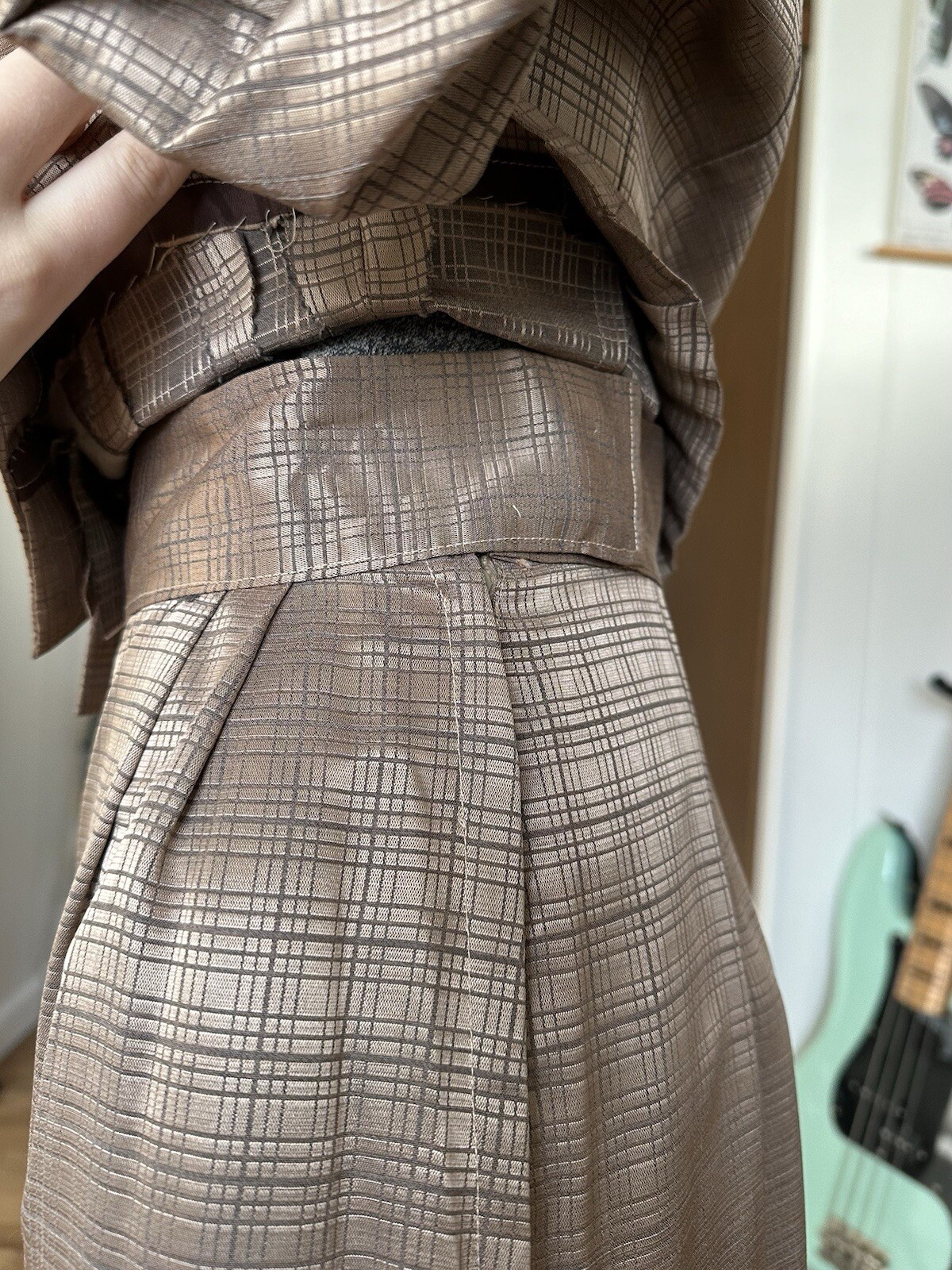 Vintage 1940s Satin 2-Piece Dress with Pencil Skirt and Peplum Top Women’s Suit