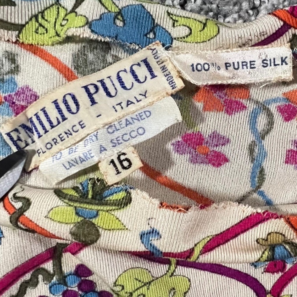Emilio Pucci Vintage 60s Top Womens 8 Multicolor Signature Silk Floral Trellis