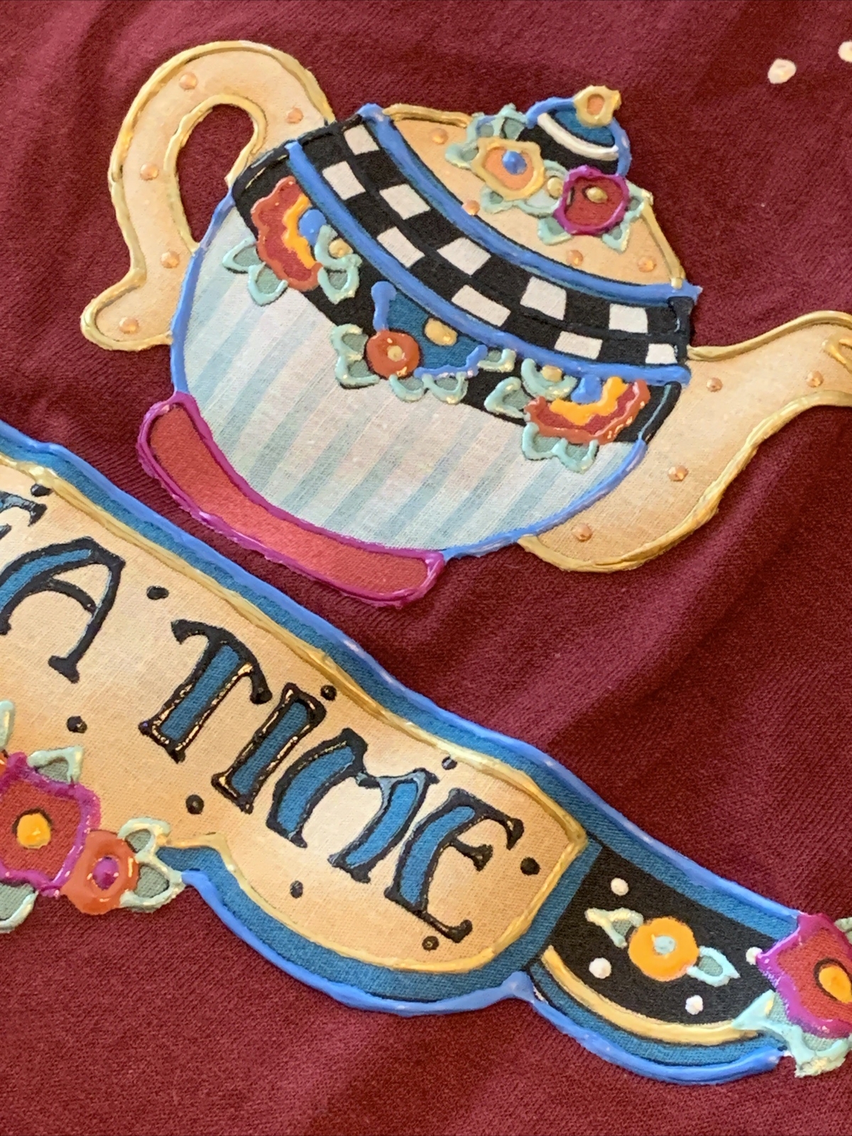 VTG Granny Core Graphic Tea Pots Jerzees L 80s Puffy Paint T Shirt