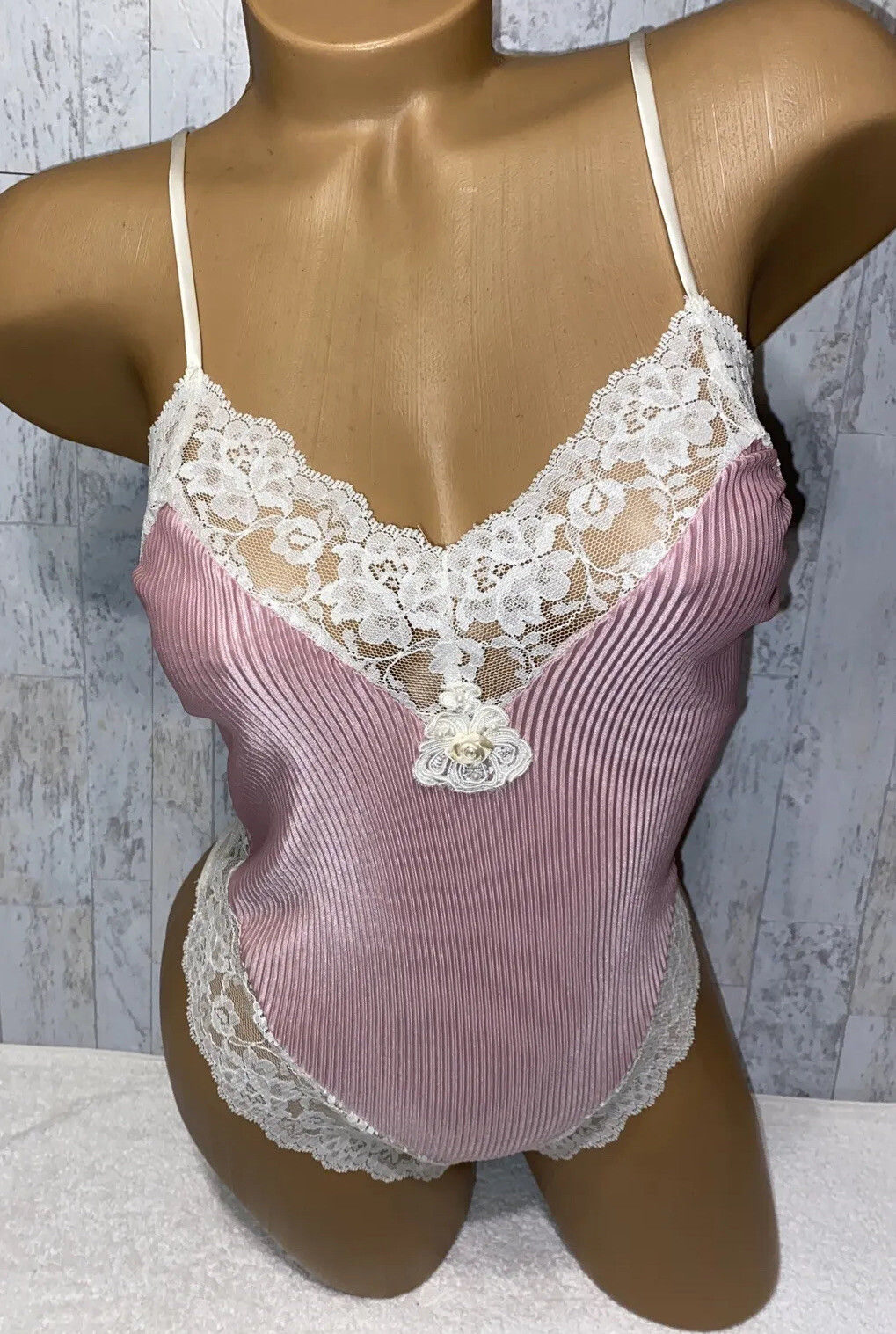 VTG Teddy DELICATES Nylon Lace Body Play Suit One Piece Corset Top Romper #L77