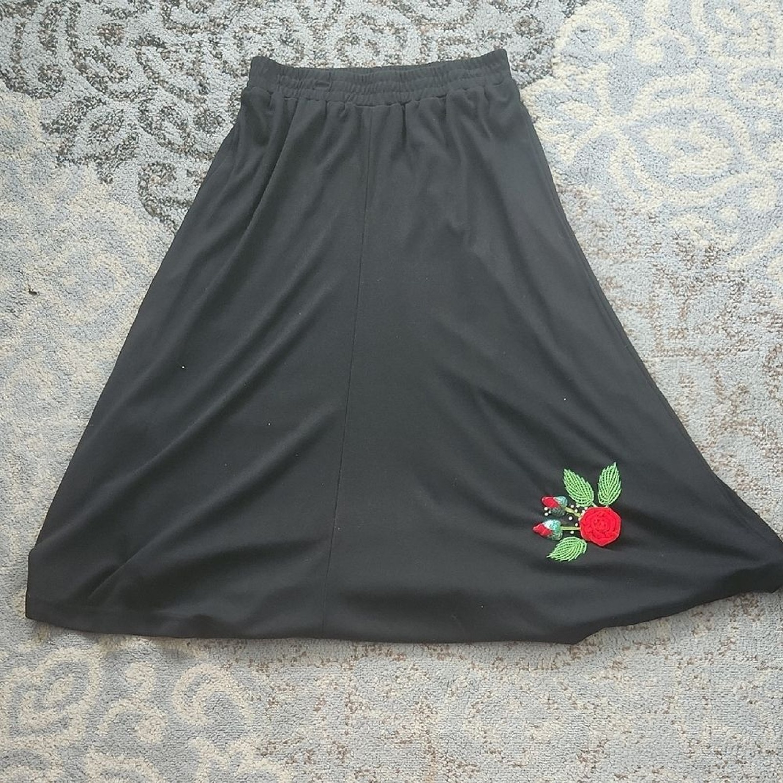 Vintage Lacy Afternoon by Shell Kepler Rose Skirt & Top Set Black Red Medium