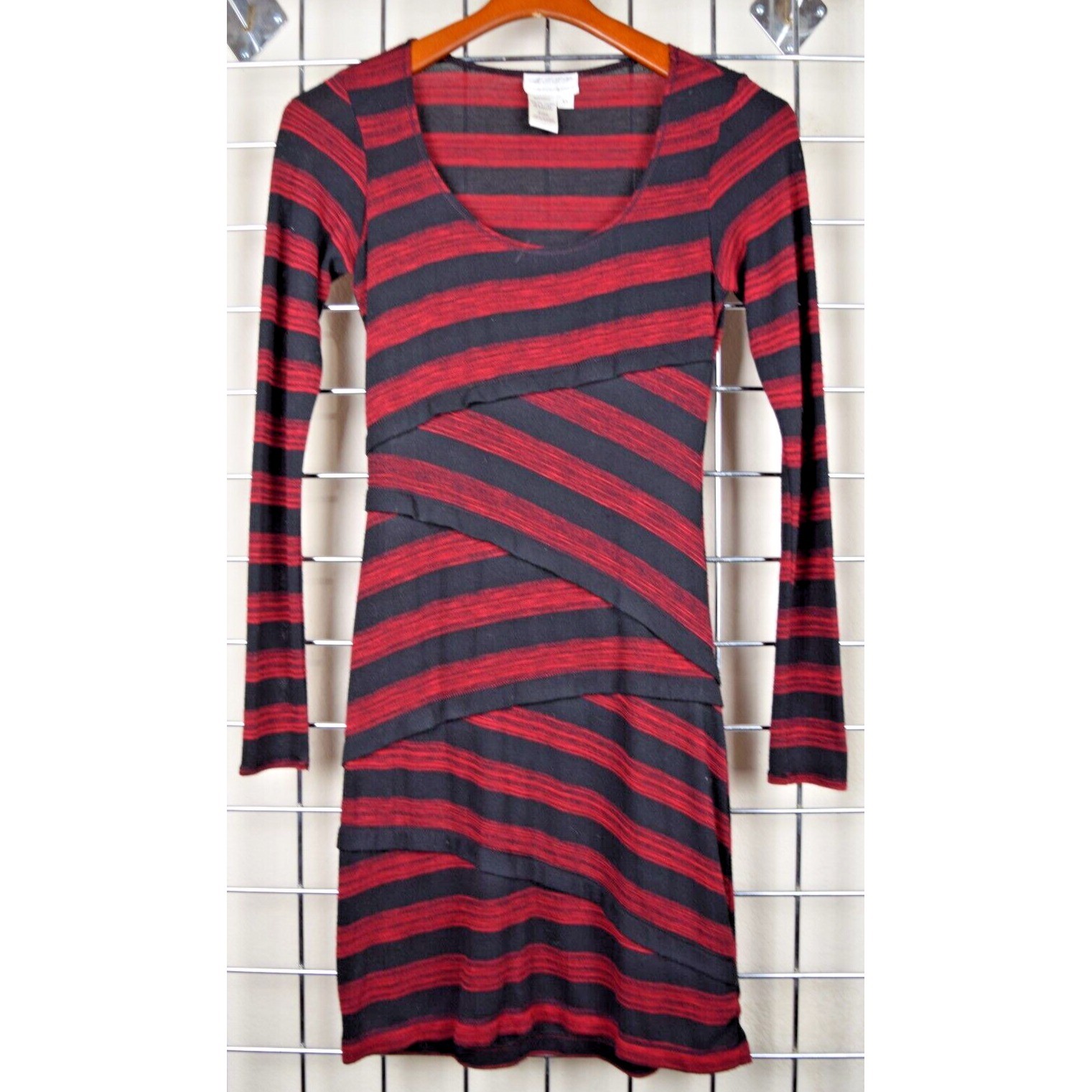 Vintage Mini Dress MSSP Size XS 90s Black Red Striped Bandage Style Soft Stretch
