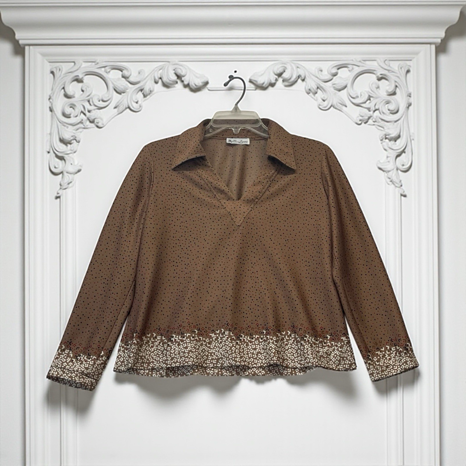 Vintage Matti Of Lynne Brown Collared V-neck Geometric Womens *S/M READ