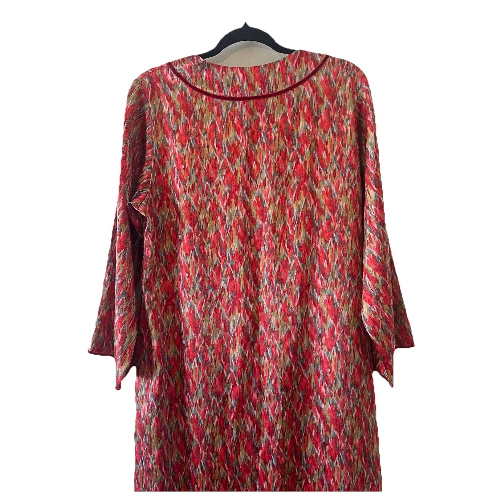 Oscar de la Renta Geometric Satin Pockets Caftan Dress Muumuu Half Zip Sz Small