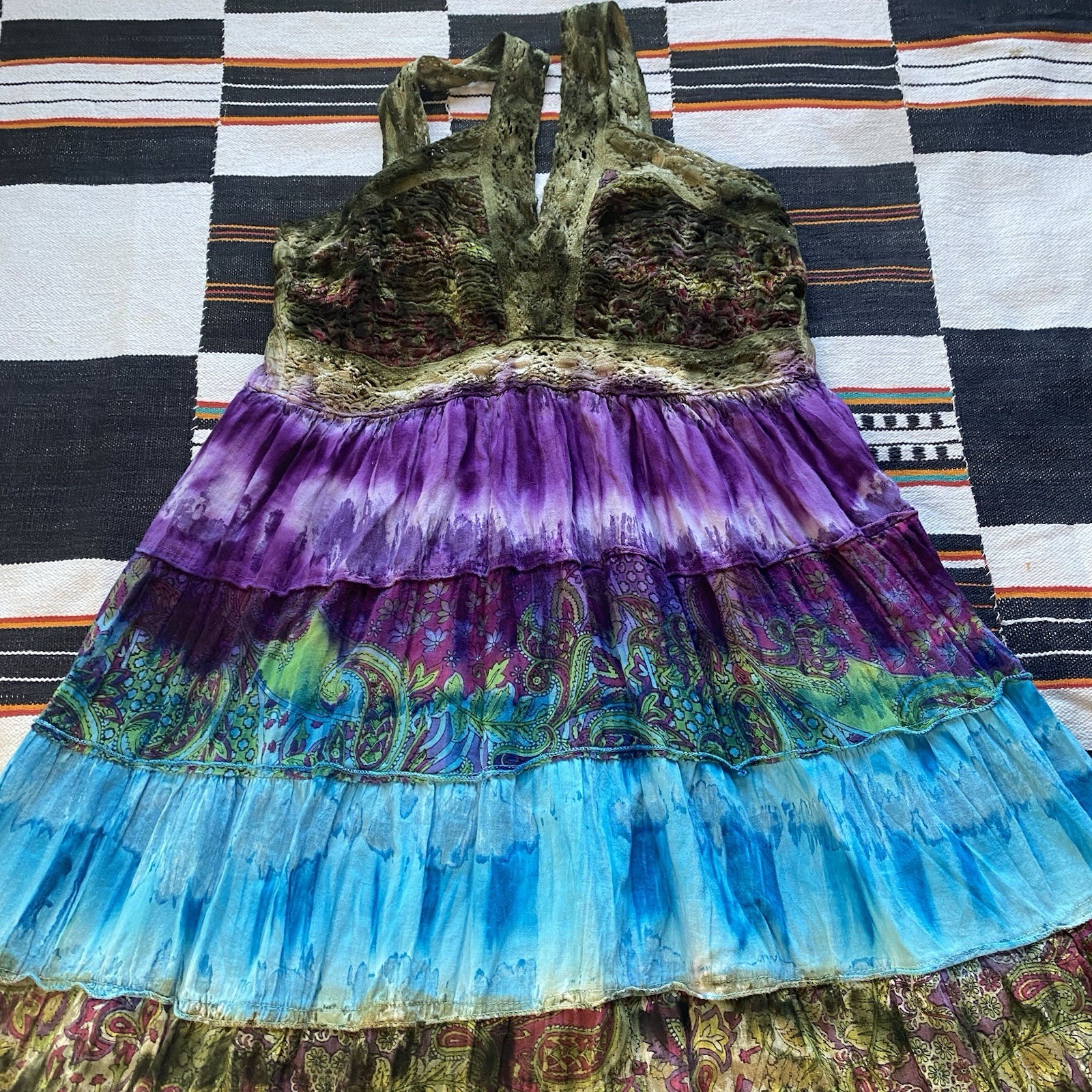 90’s/Y2K Sol Clothing Hippie Boho Tie Dye Cotton Summer Dress. Medium. Festival