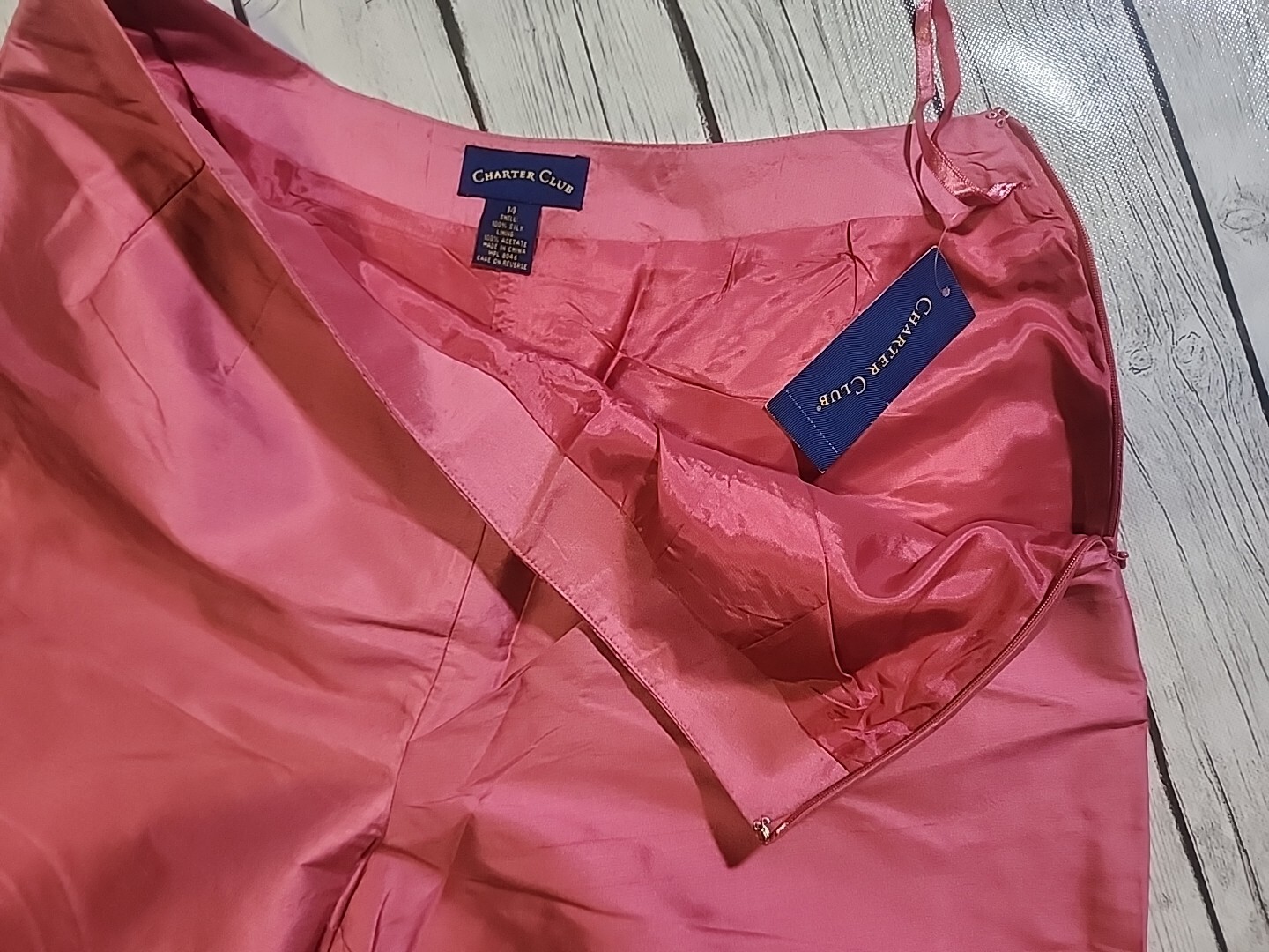 NEW VTG Charter Club Outfit Suit Set Size 14 High Waist 100% Silk Pink Tuscany