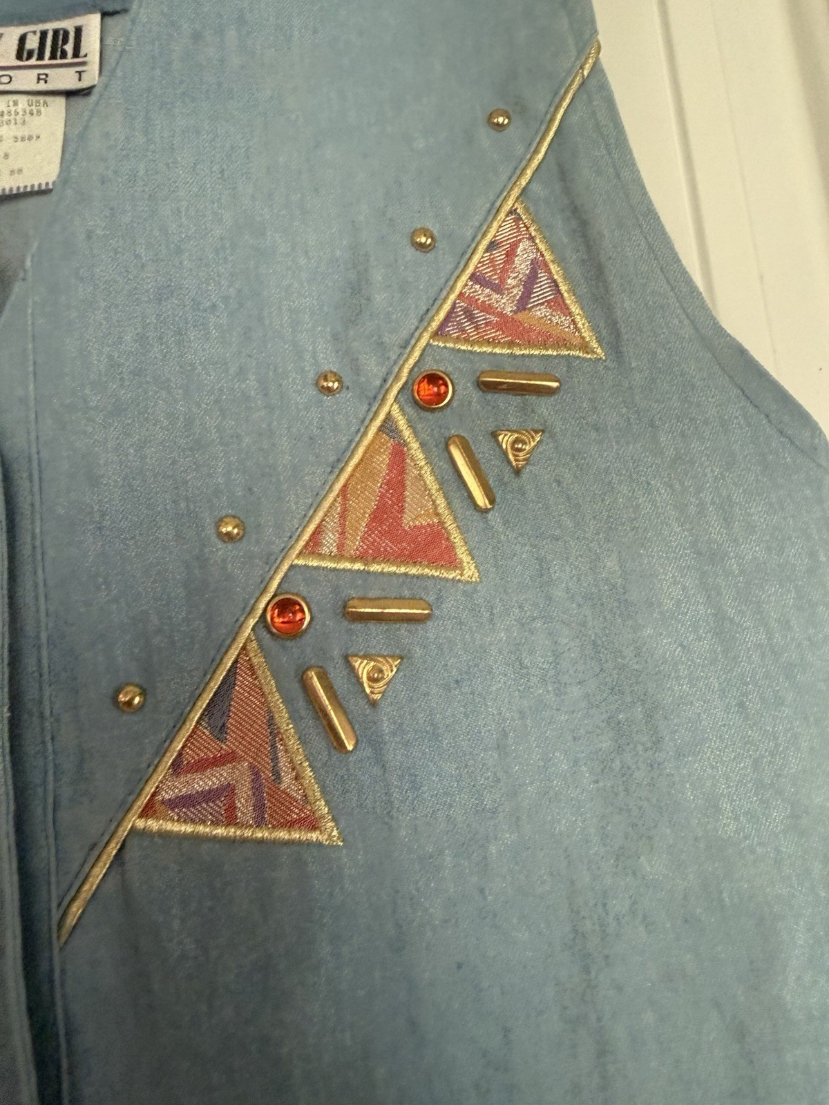 City Girl Sport Blue Denim Embellished Vest 100% Cotton Size 8 Style 5809