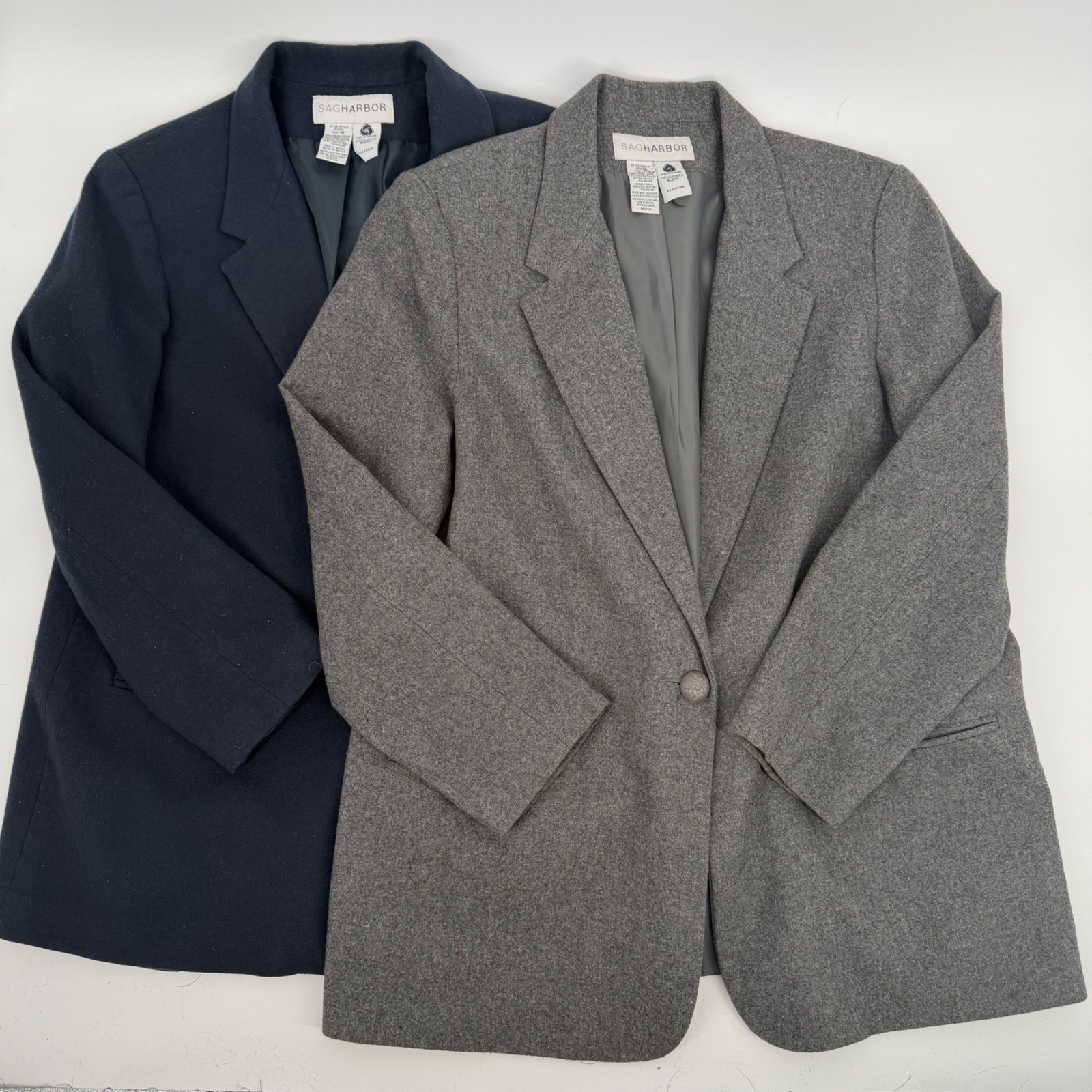 VTG Y2K Officecore Wool Blend Blazer Lot 2 Gray Navy Tailored Jackets 16