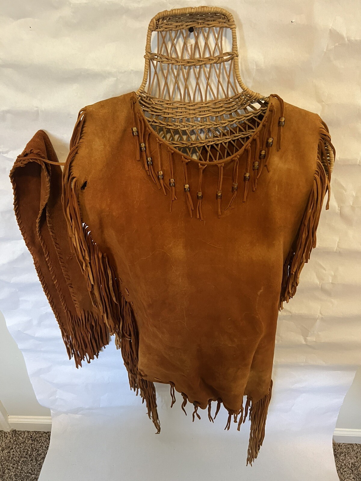 Vtg Fringed Top Leather With Neck Piece And Hair Clip Split Cow Hide