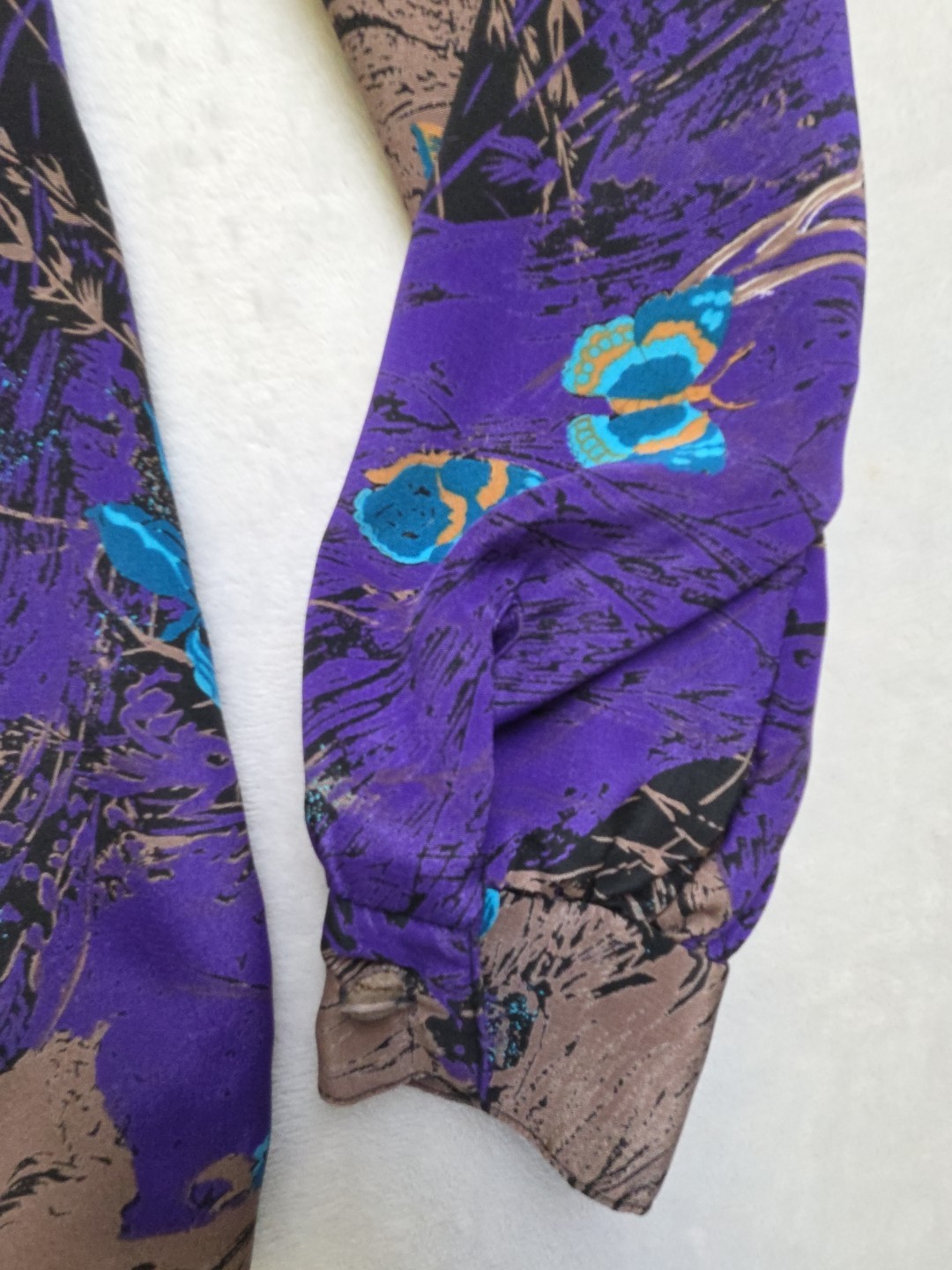 Vtg 1980s Nature Fairy Butterfly Moth Whimsy Blouse Bedford Fair Satin Size 8