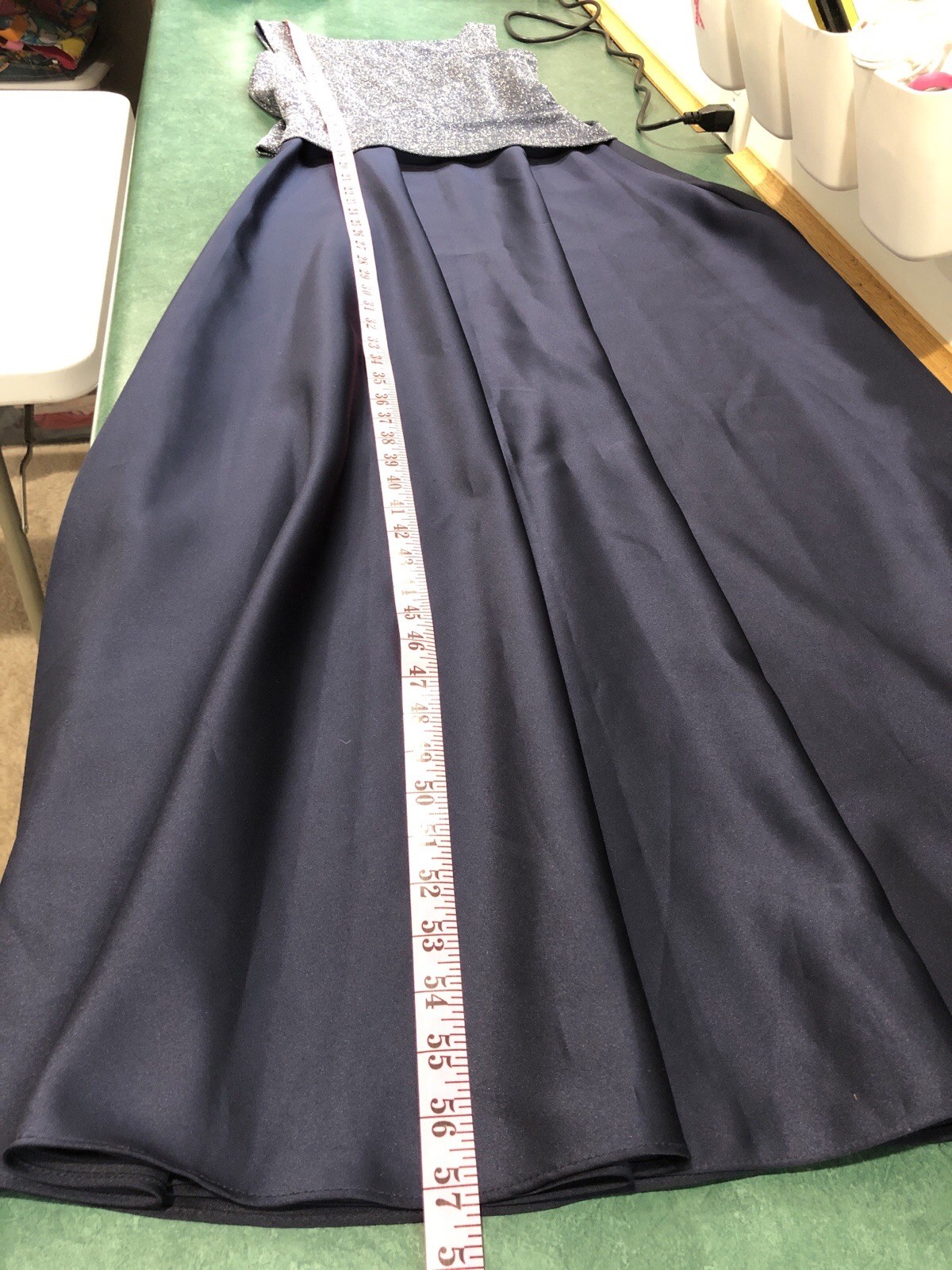 VTG Arianna Ny Rachel Kaye Navy Blue Gray Metallic Top Sleeveless Maxi Dress 6