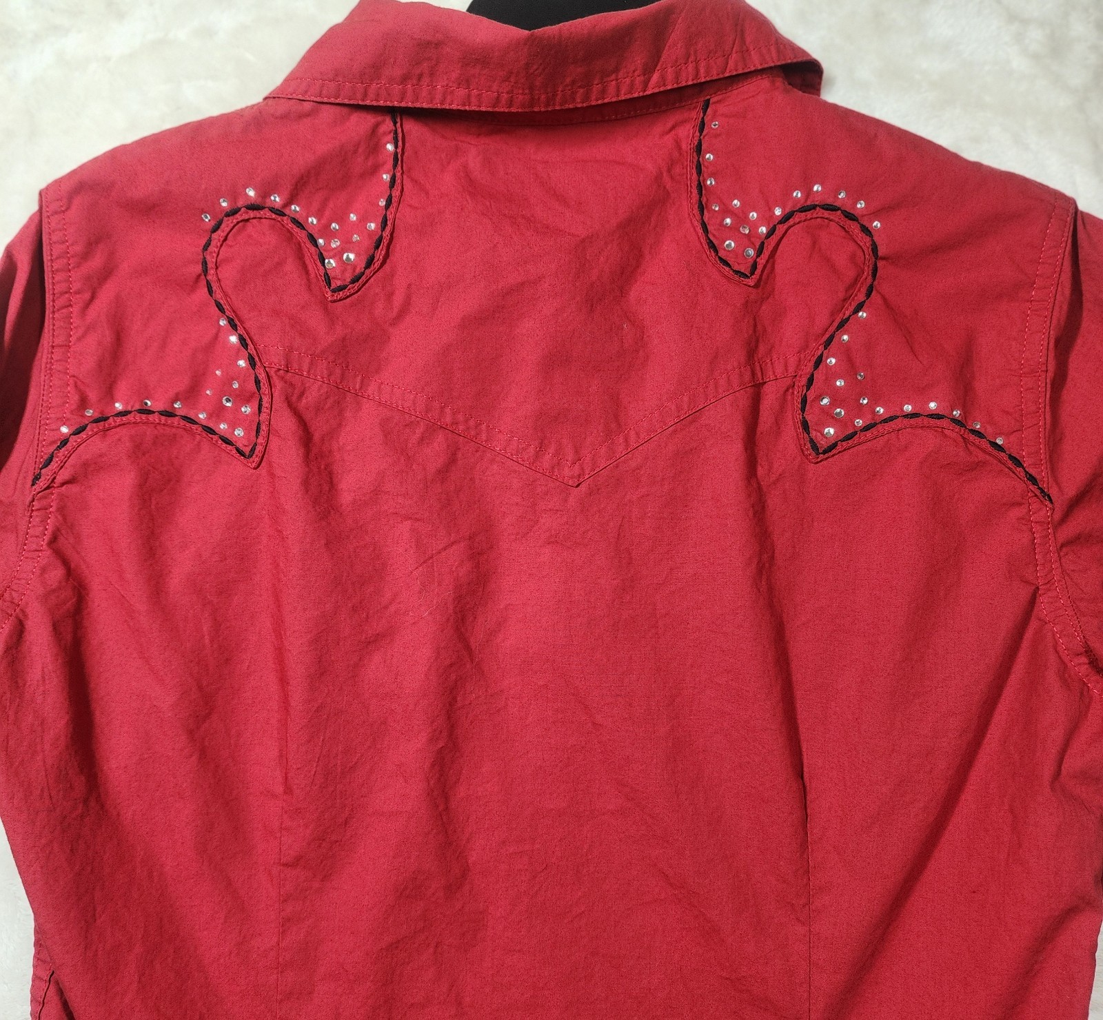 Western Shirt by Panhandle Slim Retro Vintage Red Crystals Black Texas Womens M
