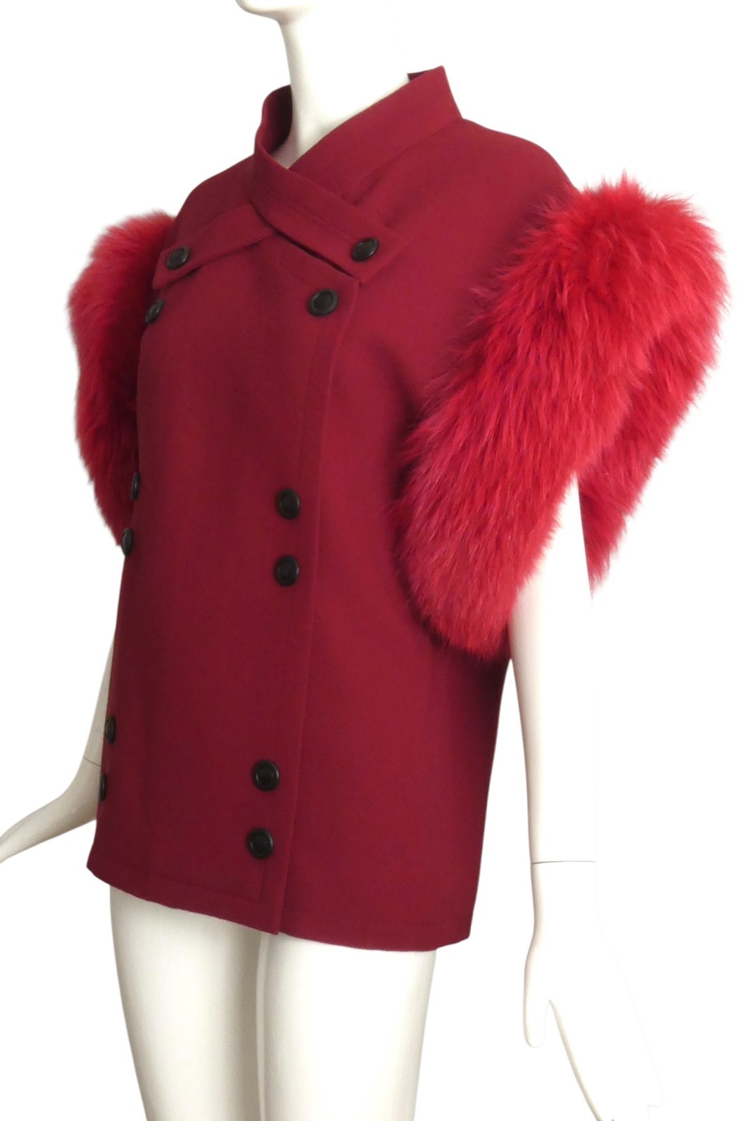 PIERRE CARDIN HAUTE COUTURE- 1989 Wool & Fox Fur Sleeveles Coat, Size 8