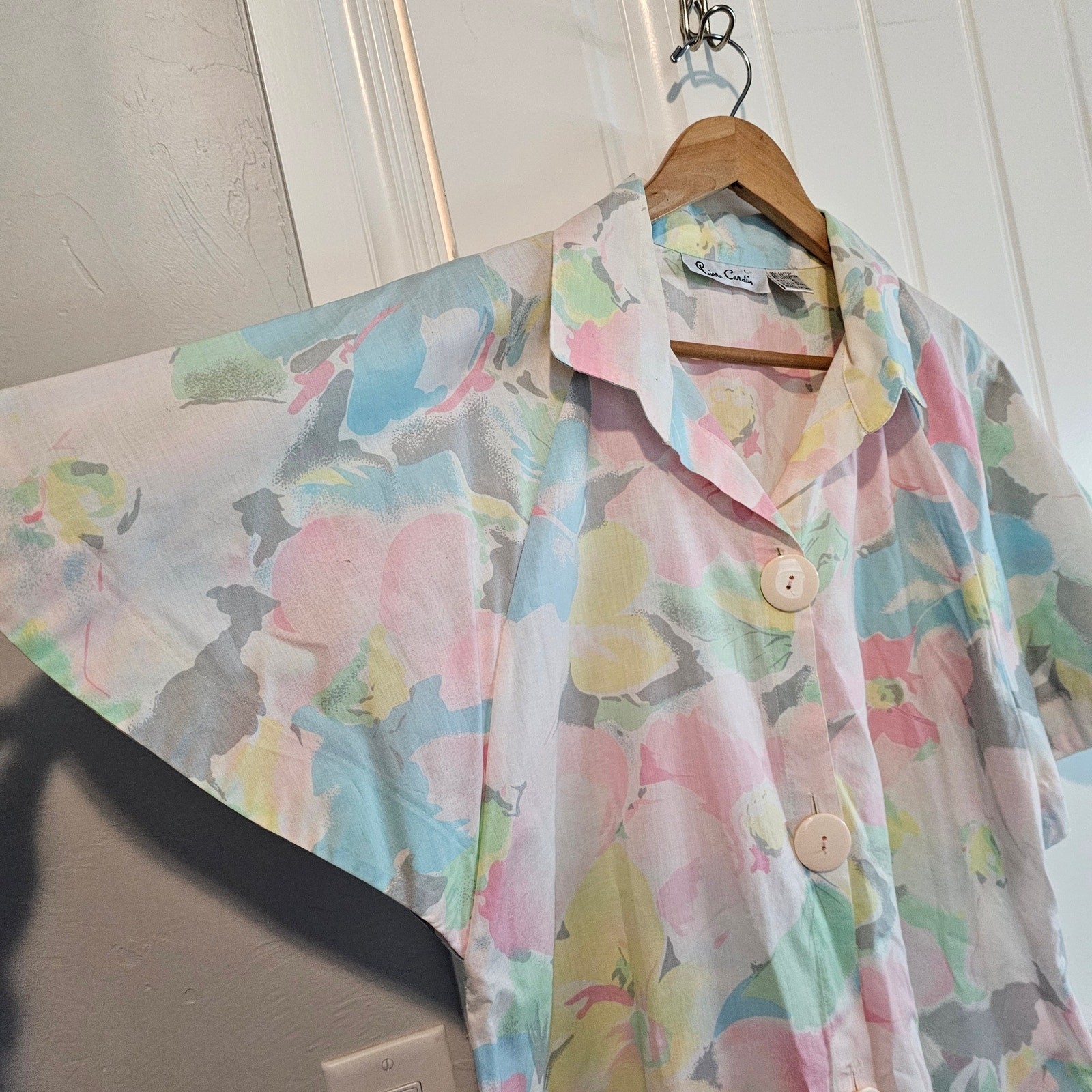 Vintage Pierre Cardin Floral Dress Women Lrg Pink 70s Midi Preppy Cottage Retro
