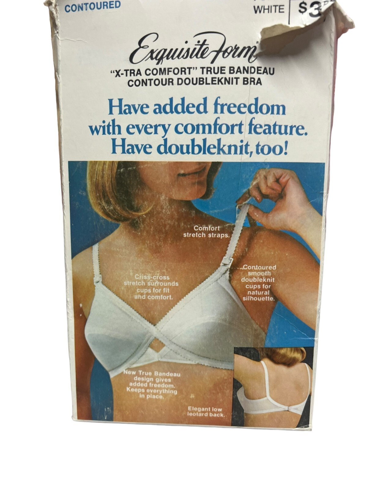 32 C VTG 70s NOS Nylon Bra Bandeau Knit Low Back Exquisite Form P3709 White 1970