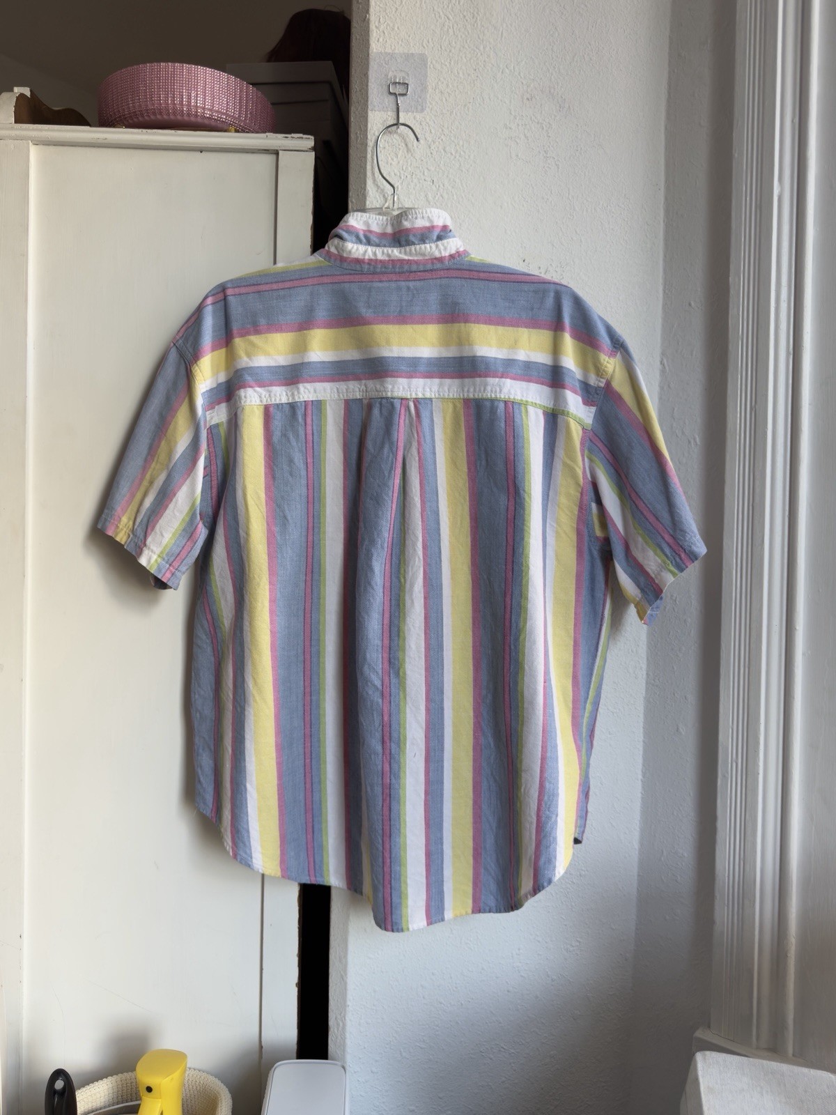 80s JW Jeans Wear 100% cotton short sleeve collared buttonup pastel stripe shirt