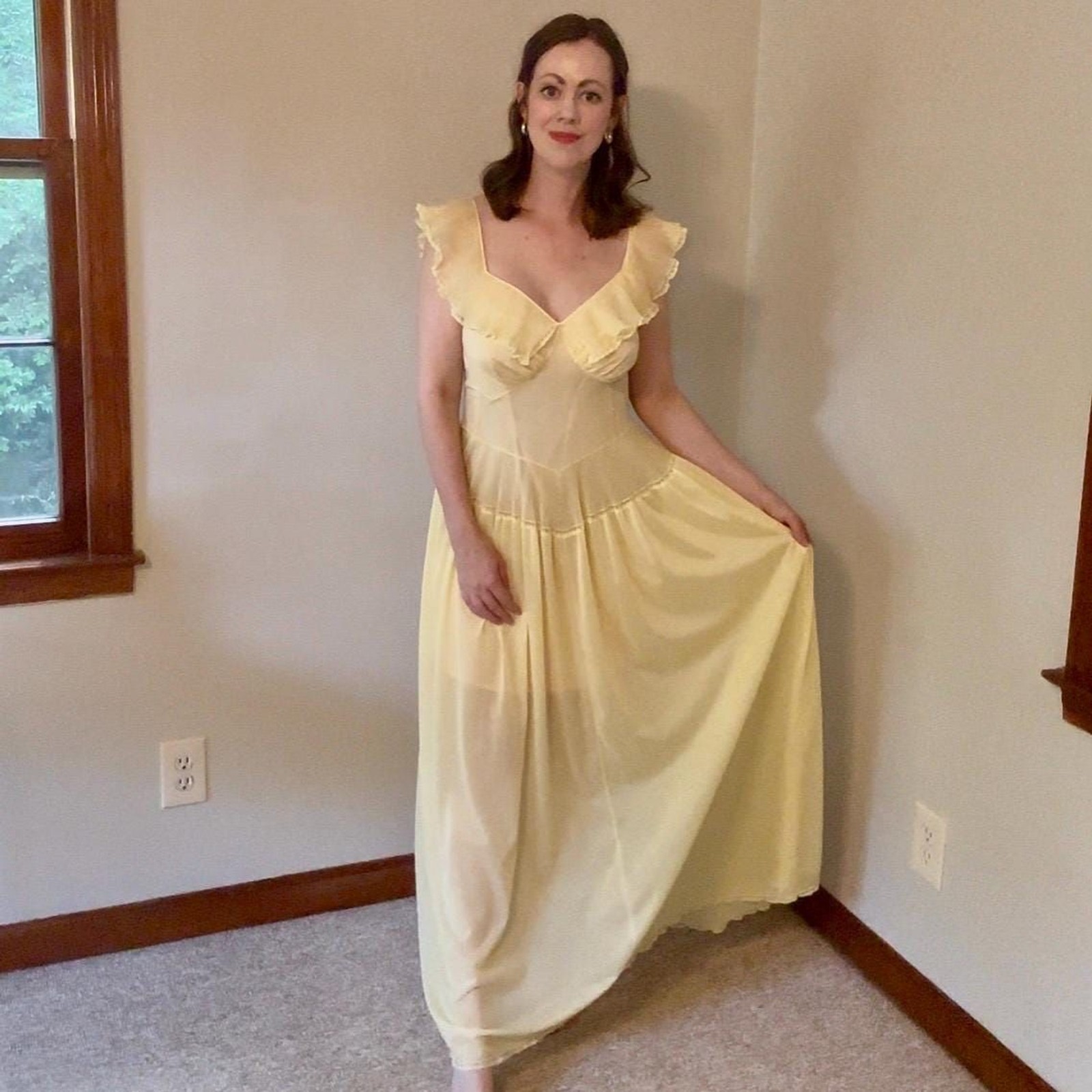 Vintage 70s Vanity Fair Romantic Ethereal Sheer Yellow Slip Dress Size Small