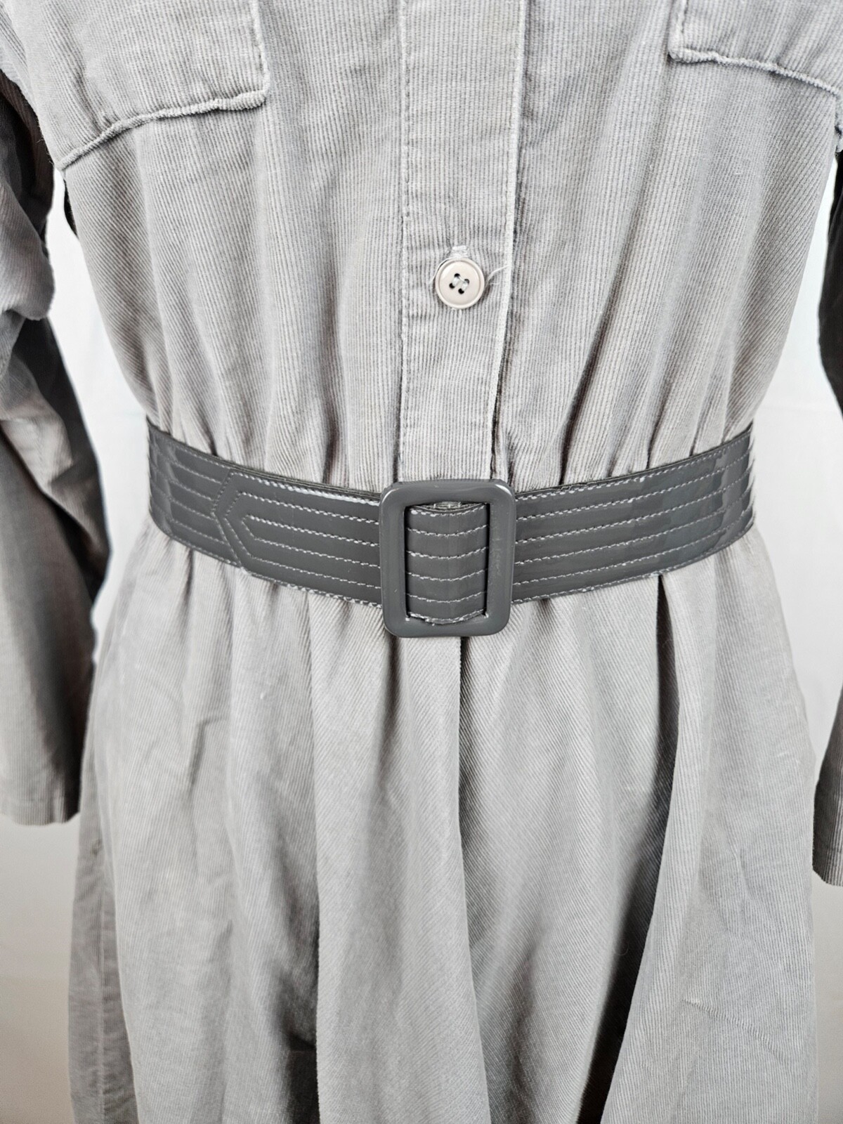 Patty O’Neil Vintage Shirt Dress Union Made Size 3-4 Shoulder Pads Gray NICE