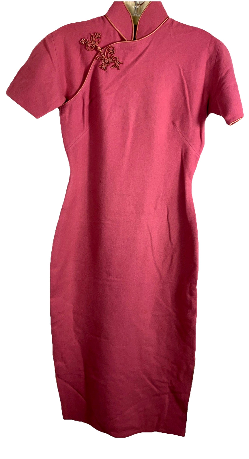 Vintage 40s Chinese mauve wool Qipao Dress Custom Tailor