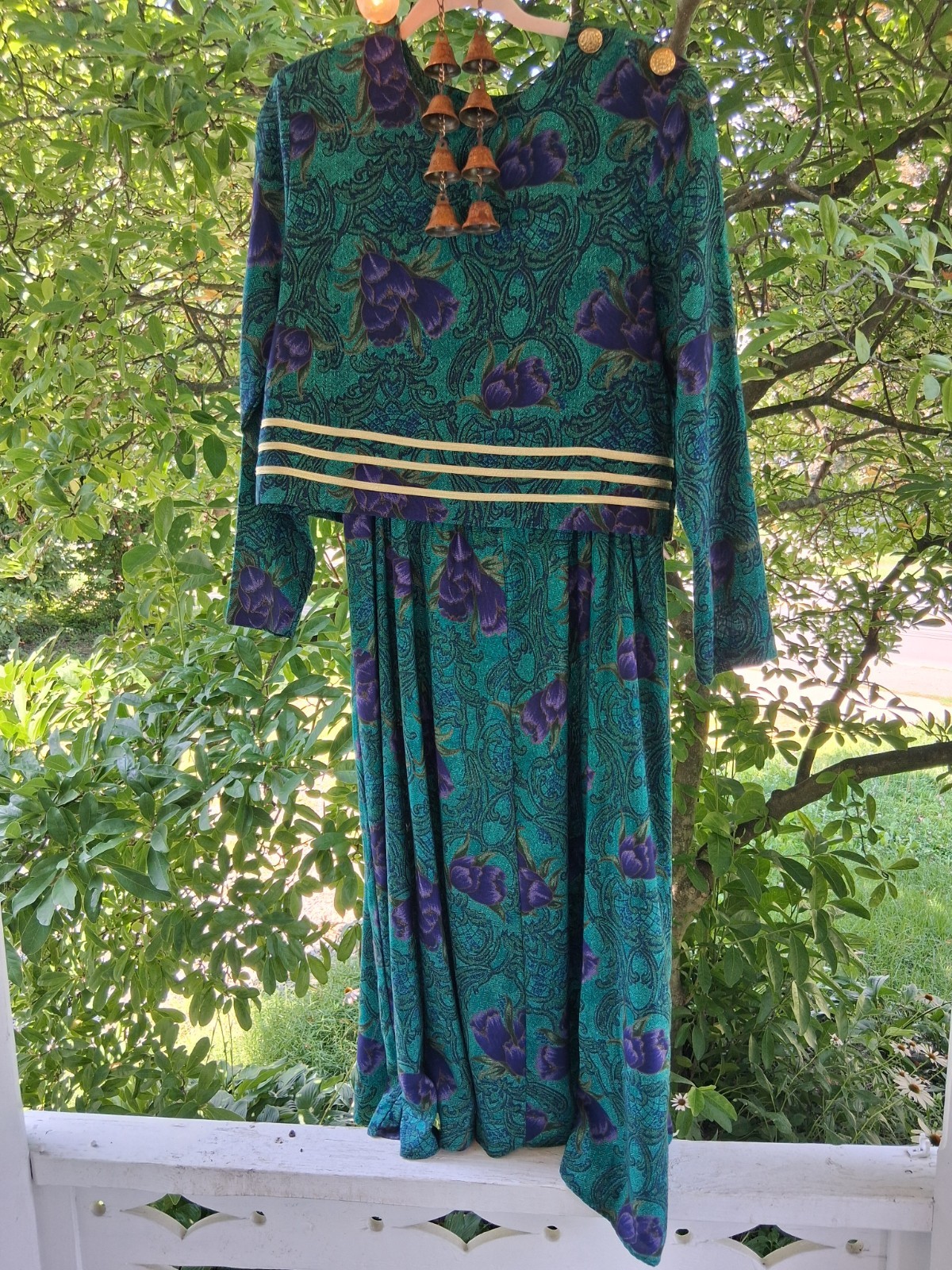 Vintage 1980s JJ Nicole Jewel Tone 2-Piece Puff Sleeve Mob Wife Secretary Dress