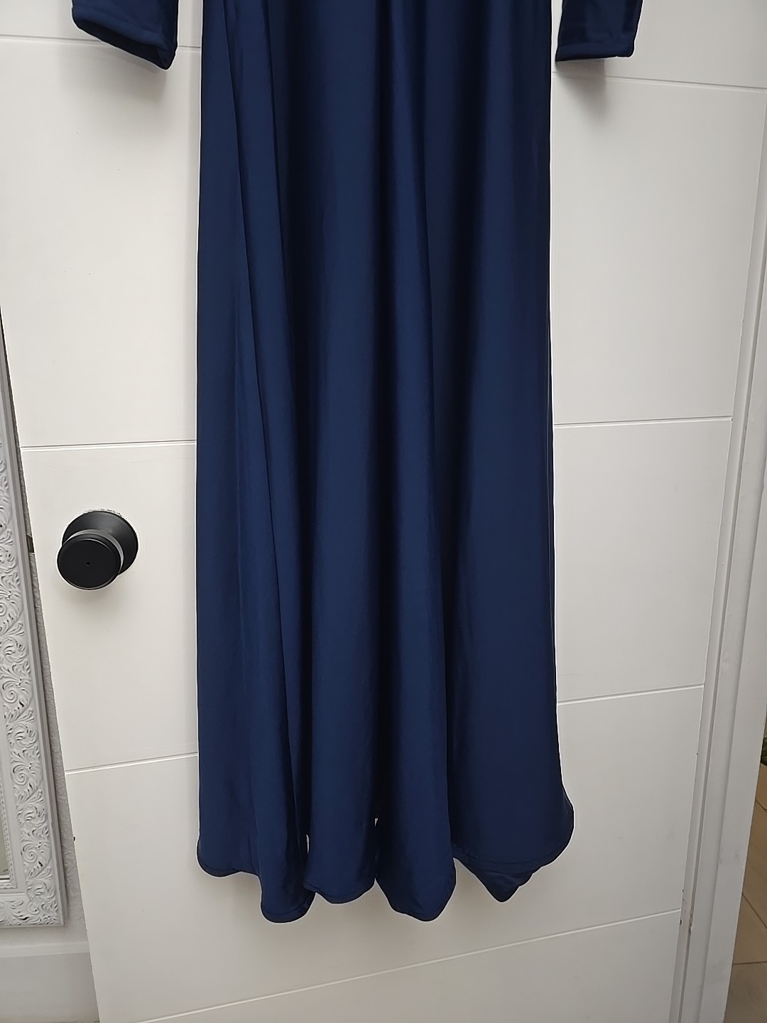 Vintage Robert-David Morton Navy Blue Jersey Gown | Keyhole Neck Maxi Dress 70s