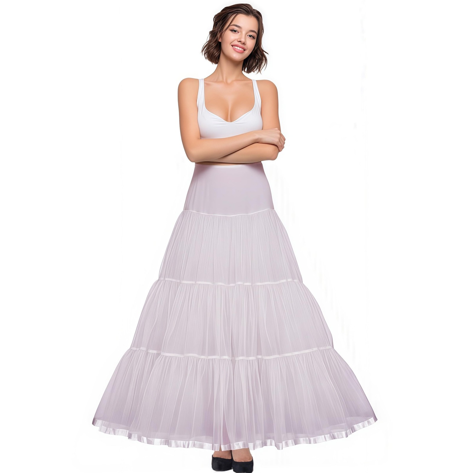 Women’s Floor Length Wedding Petticoat Long Underskirt Formal Dress XL-3XL Ivory