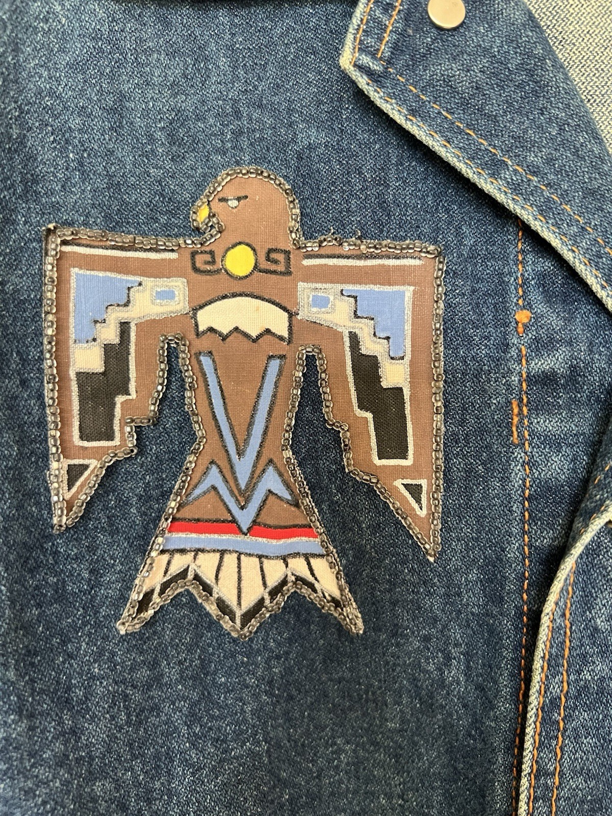 VTG Artist signed & handpainted native american denim jacket. Medium,embellished