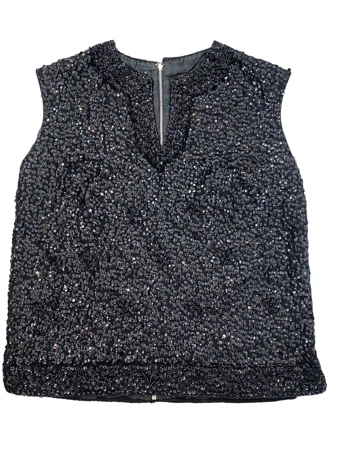 Vintage MCM Black Beaded & Sequins Sweater Tank Top London Shop 50s 60s Med.