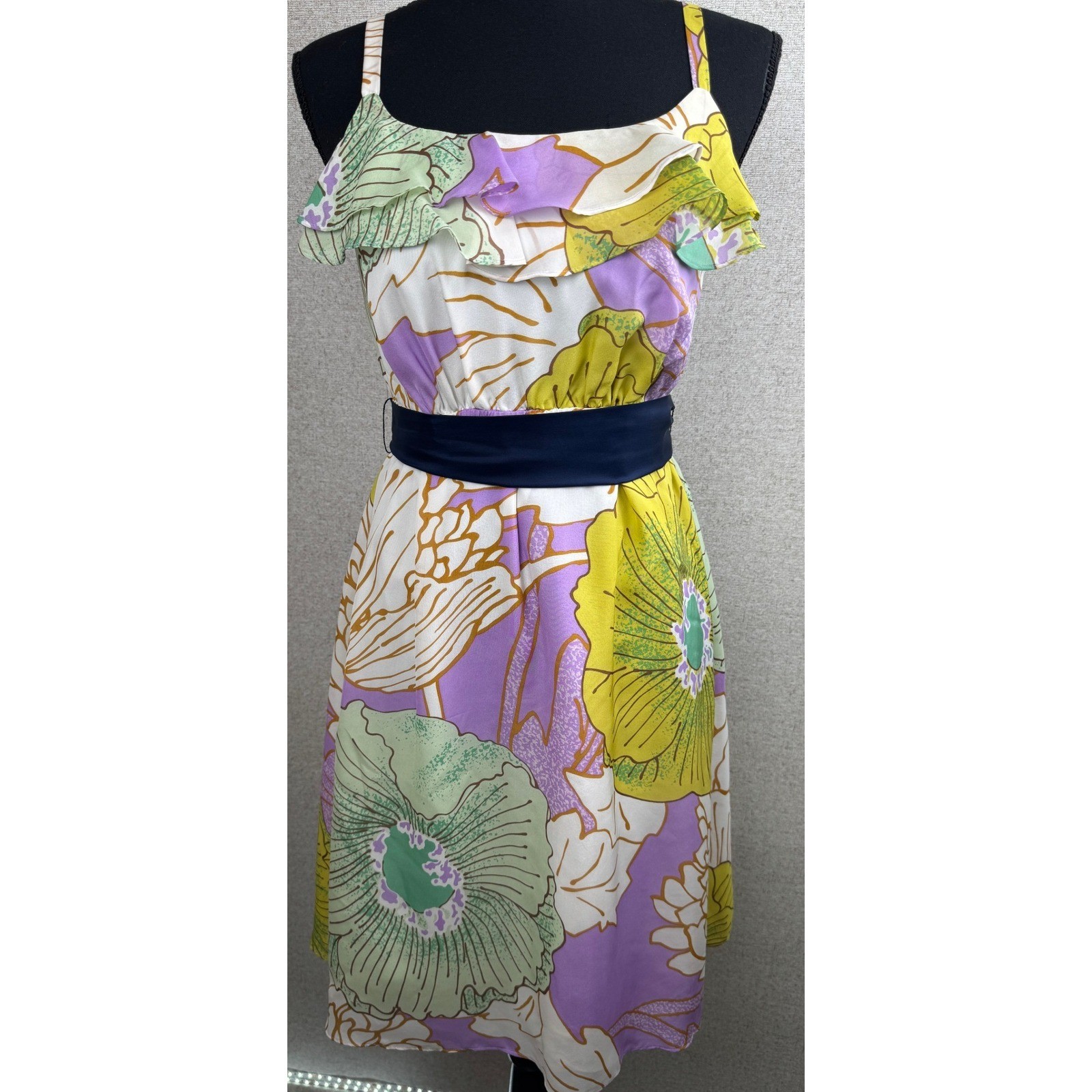 Vintage Y2K Maeve Anthropologie 100% Silk Floral Ruffle Dress — Size 0