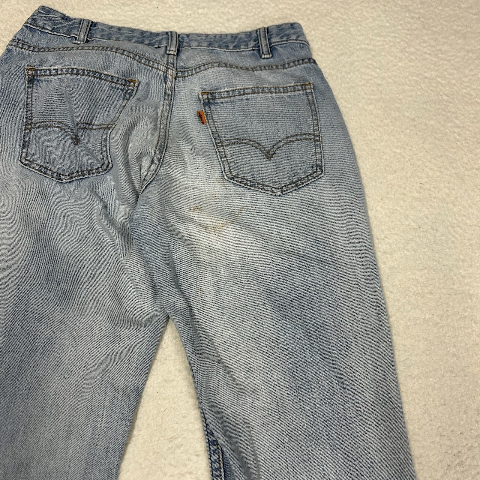 Vtg Levis Orange Tab Flare Leg Jeans Womens Sz 29 Light Wash Blue Denim Casual