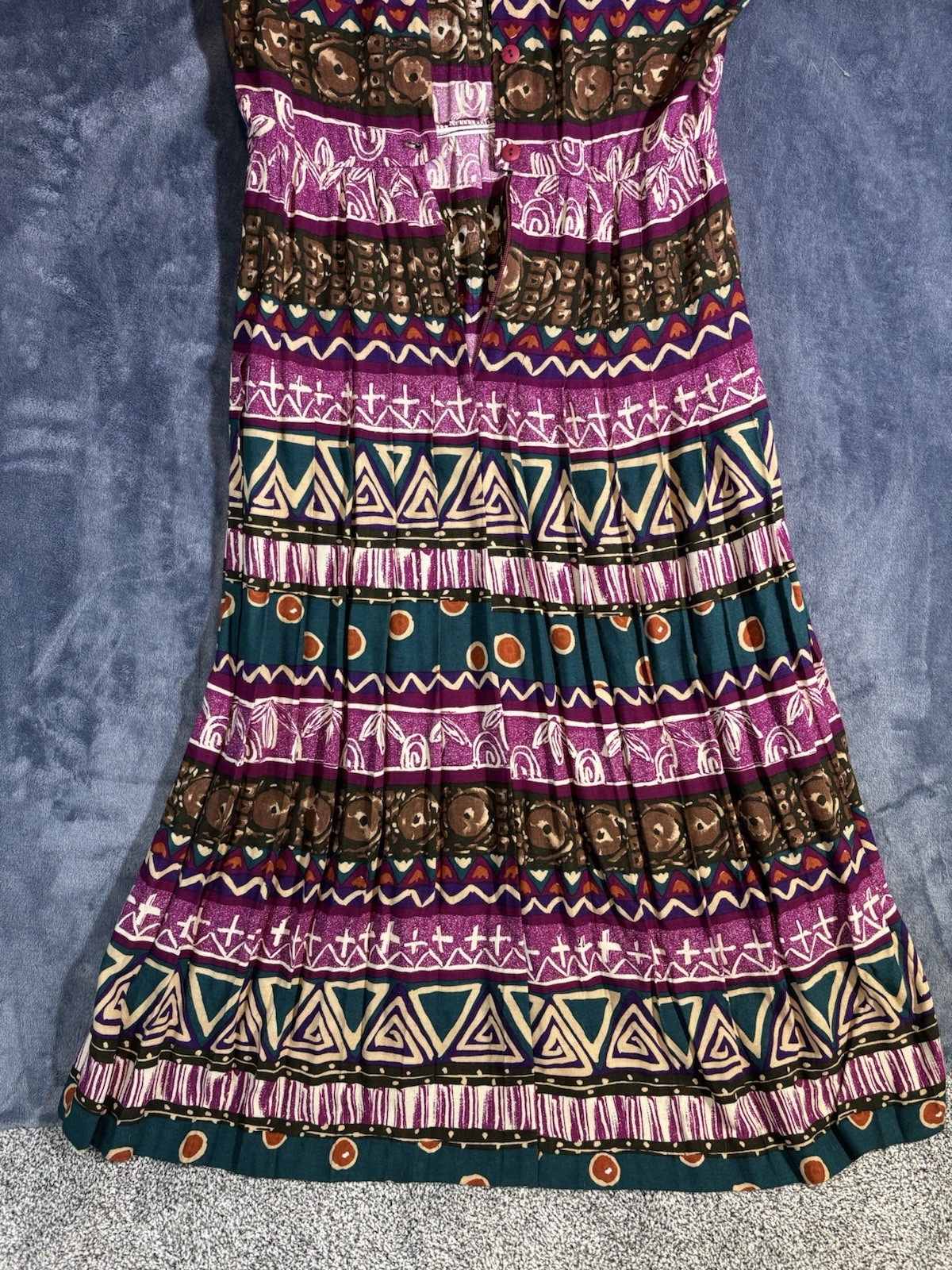 RabbitRabbit Geometric Multicolor Pink Rayon 90s Vintage Dress with Belt Size 12