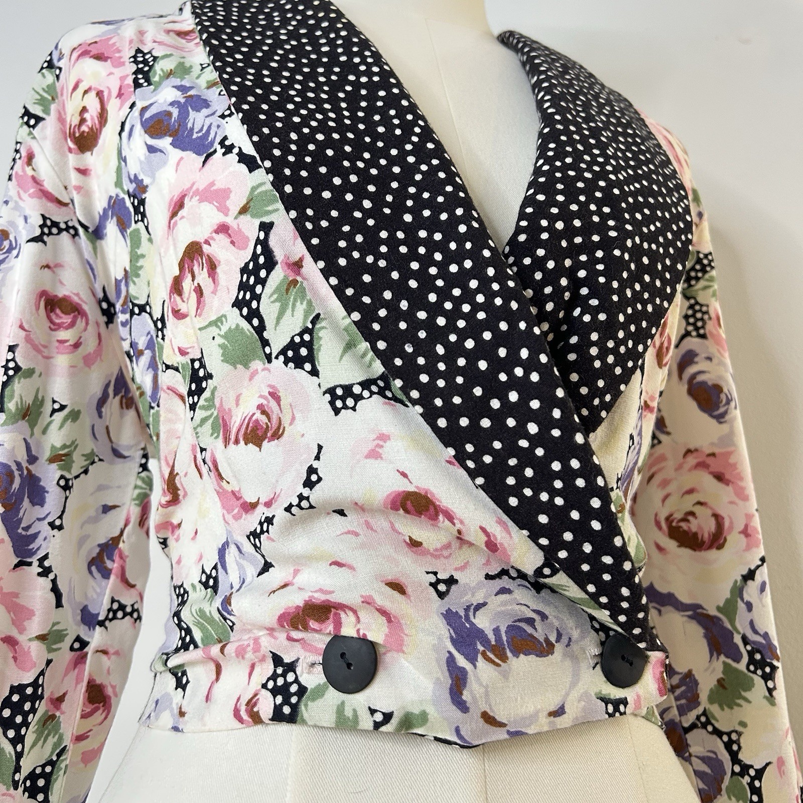 80s Preppy Polka Dot Floral Top 36-38 Inch Bust Romantic Soft Girl Cottagecore
