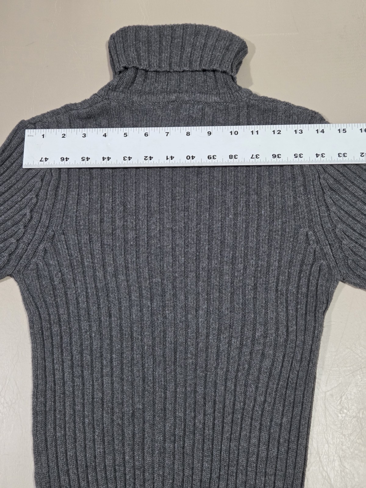 Jamie Scott Turtleneck Sweater Large Grey Womens Rib Knit 100% Cotton
