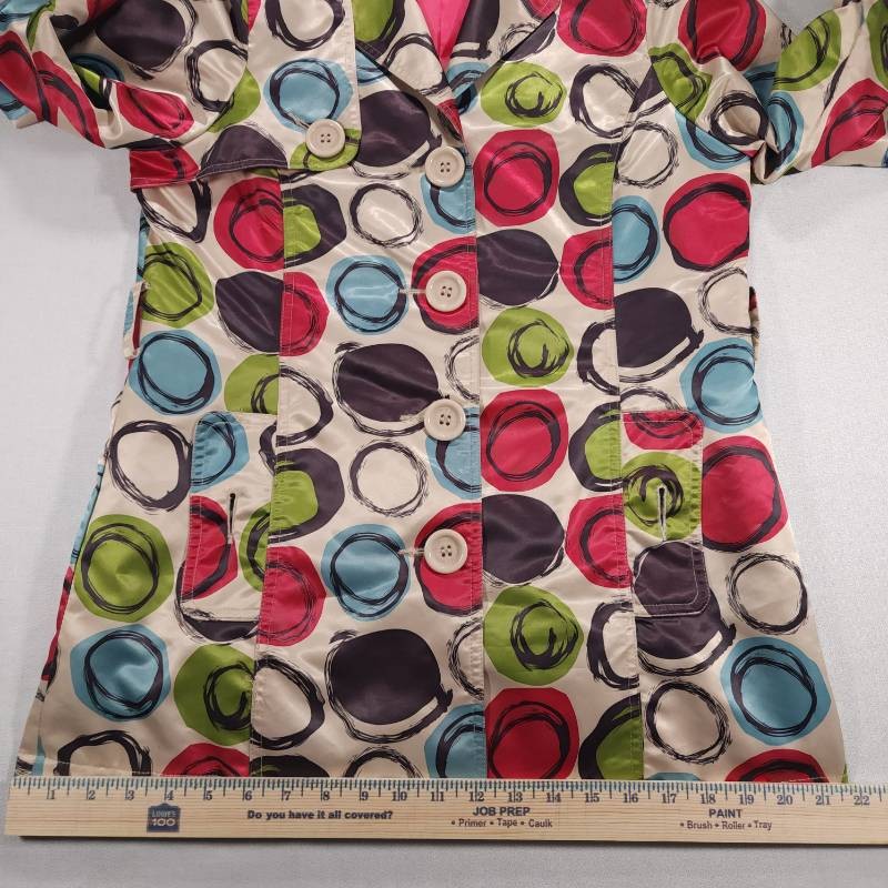 Jou Jou Vintage 1990s Colorful Circle Print Trench Coat Womens M Good Condition