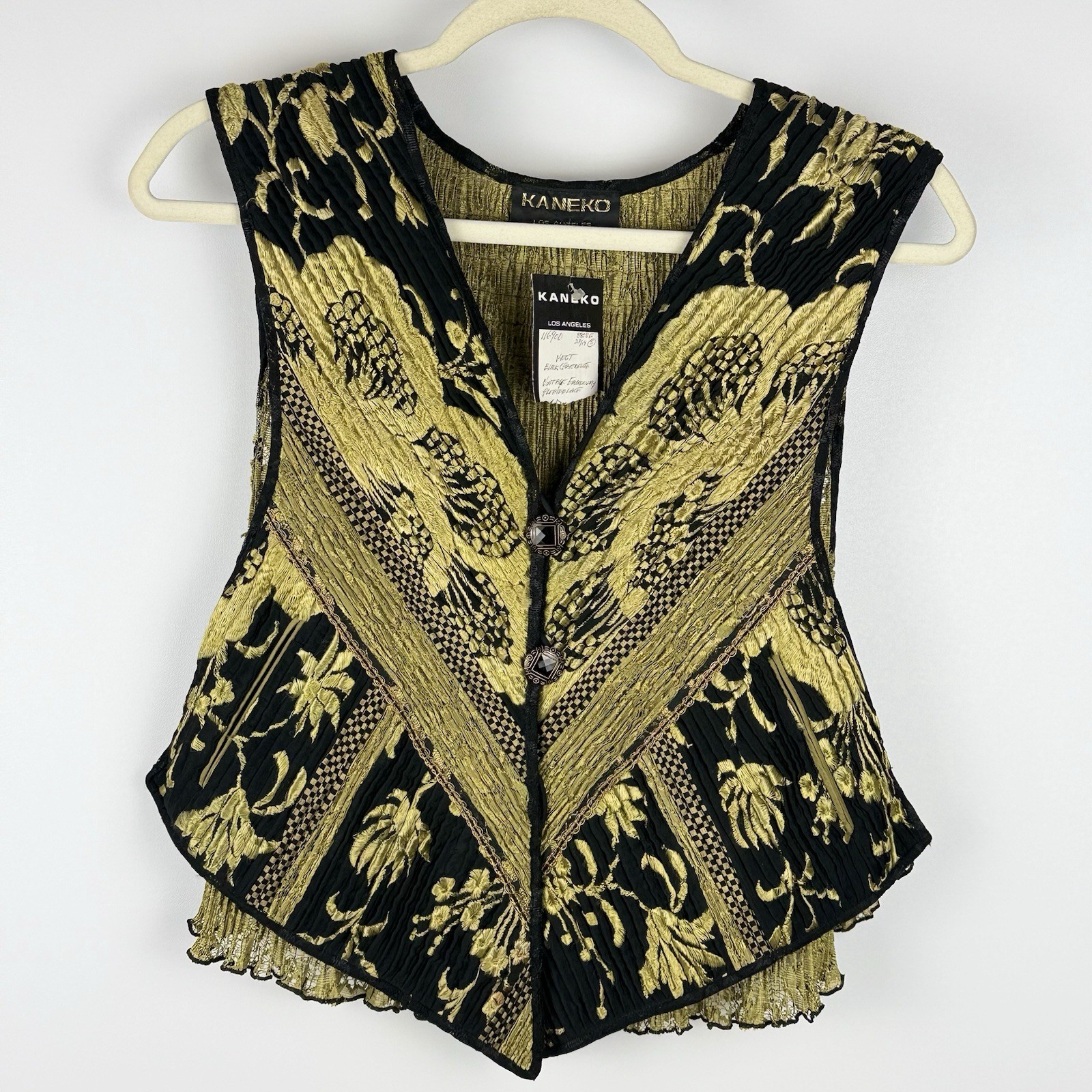 Janet KANEKO Vtg Embroidered Pleated Lace Vest Japanese Art Lagenlook OOAK NEW