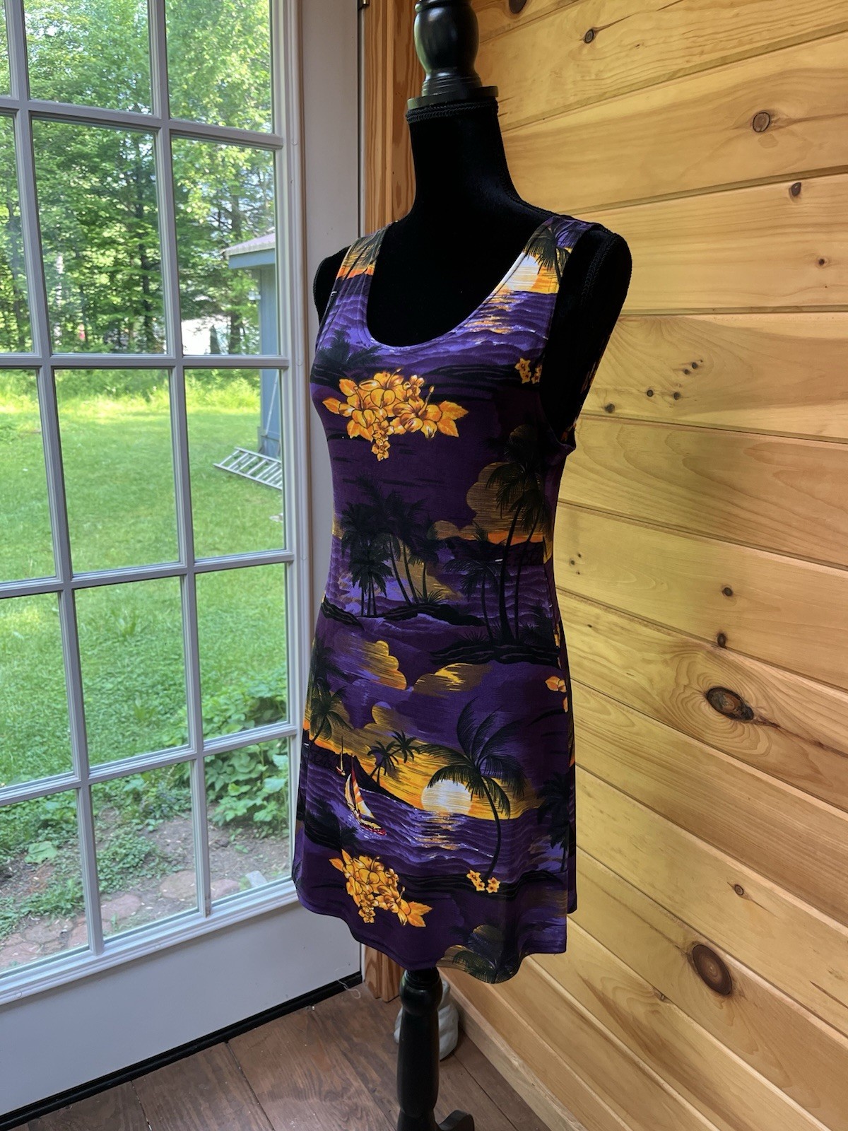 Vintage 90s Body Con Purple Beach Dress With Orange Accents Size L