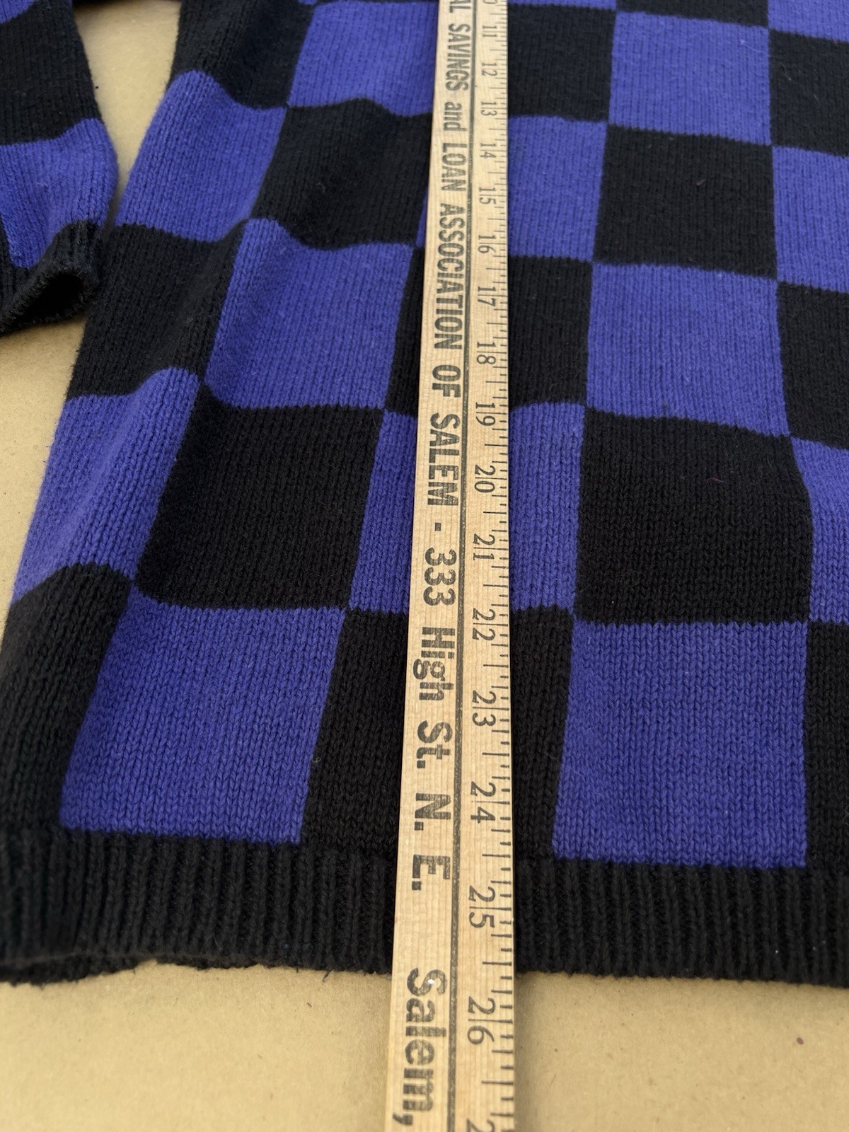 VTG Nordstrom Sweater Womens Sz M 80s 90s Checkerboard Black Purple Brass Plum