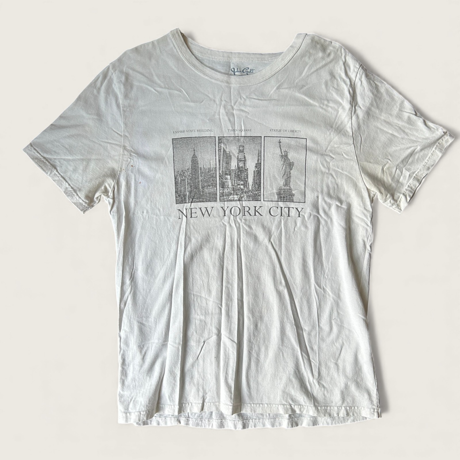 John Galt New York City Graphic Tee Women’s Small White NYC Tourist Shirt EUC