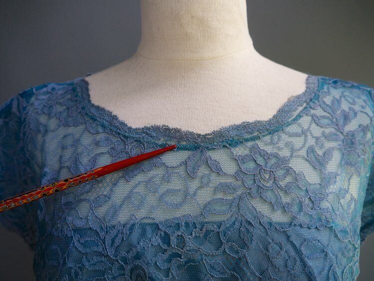 VTG 50s 60s Ferman O’Grady Blue Bombshell Pin Up Starlet Tiered Lace Dress L XL