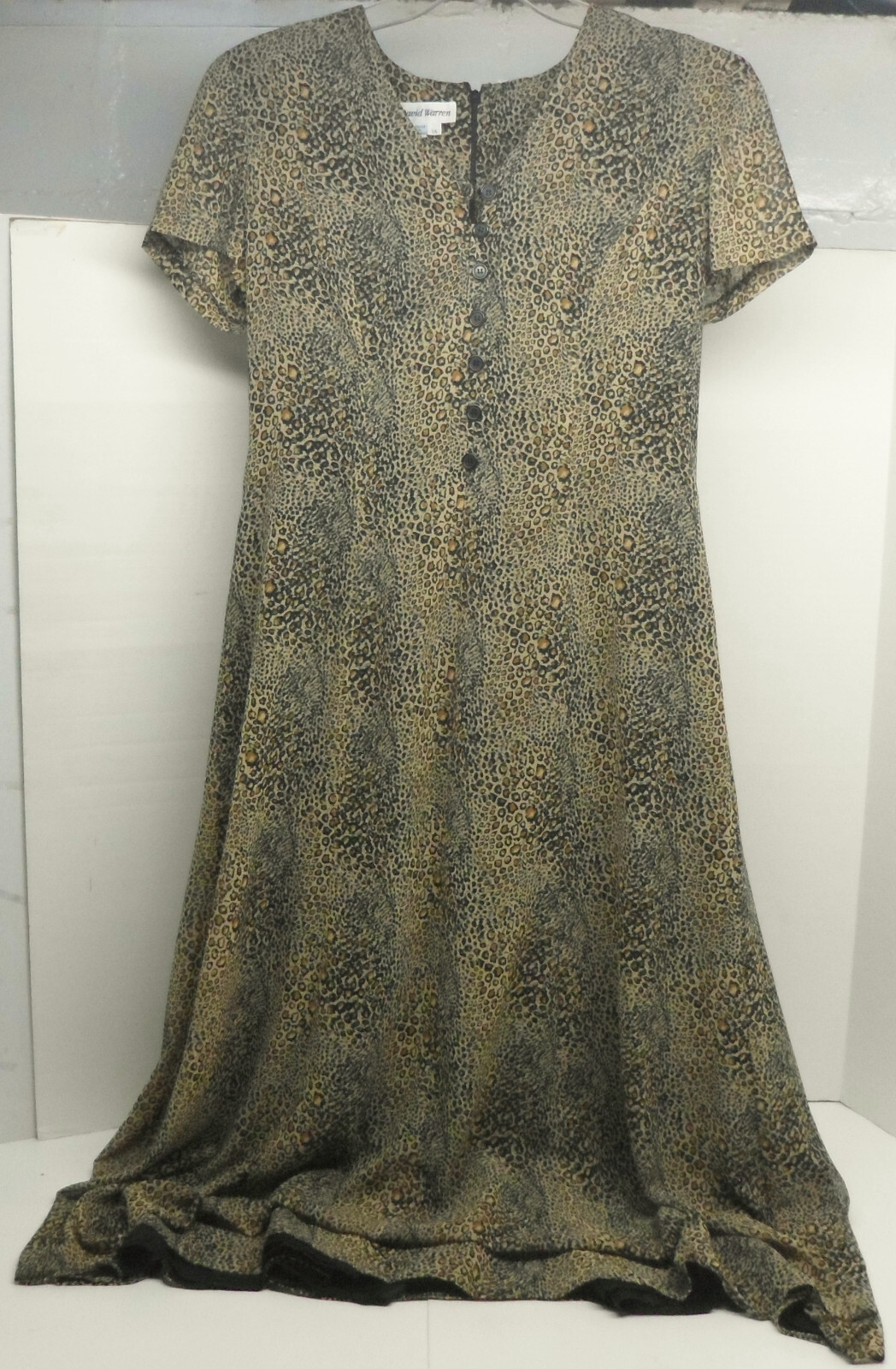 Vintage David Warren Leopard Print Dress Size 14 Fully Lined Button Down